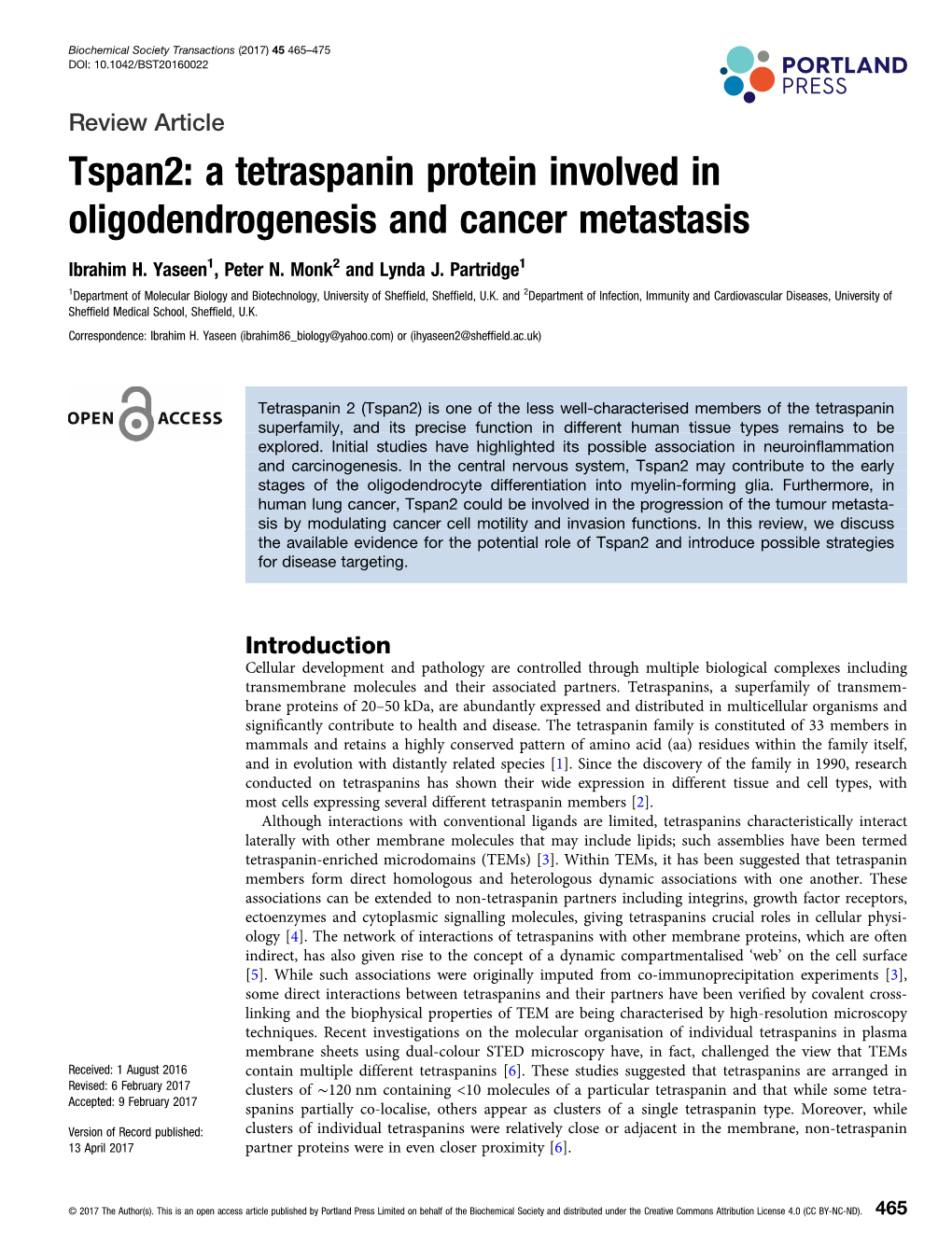 Tspan2: a Tetraspanin Protein Involved in Oligodendrogenesis and Cancer Metastasis