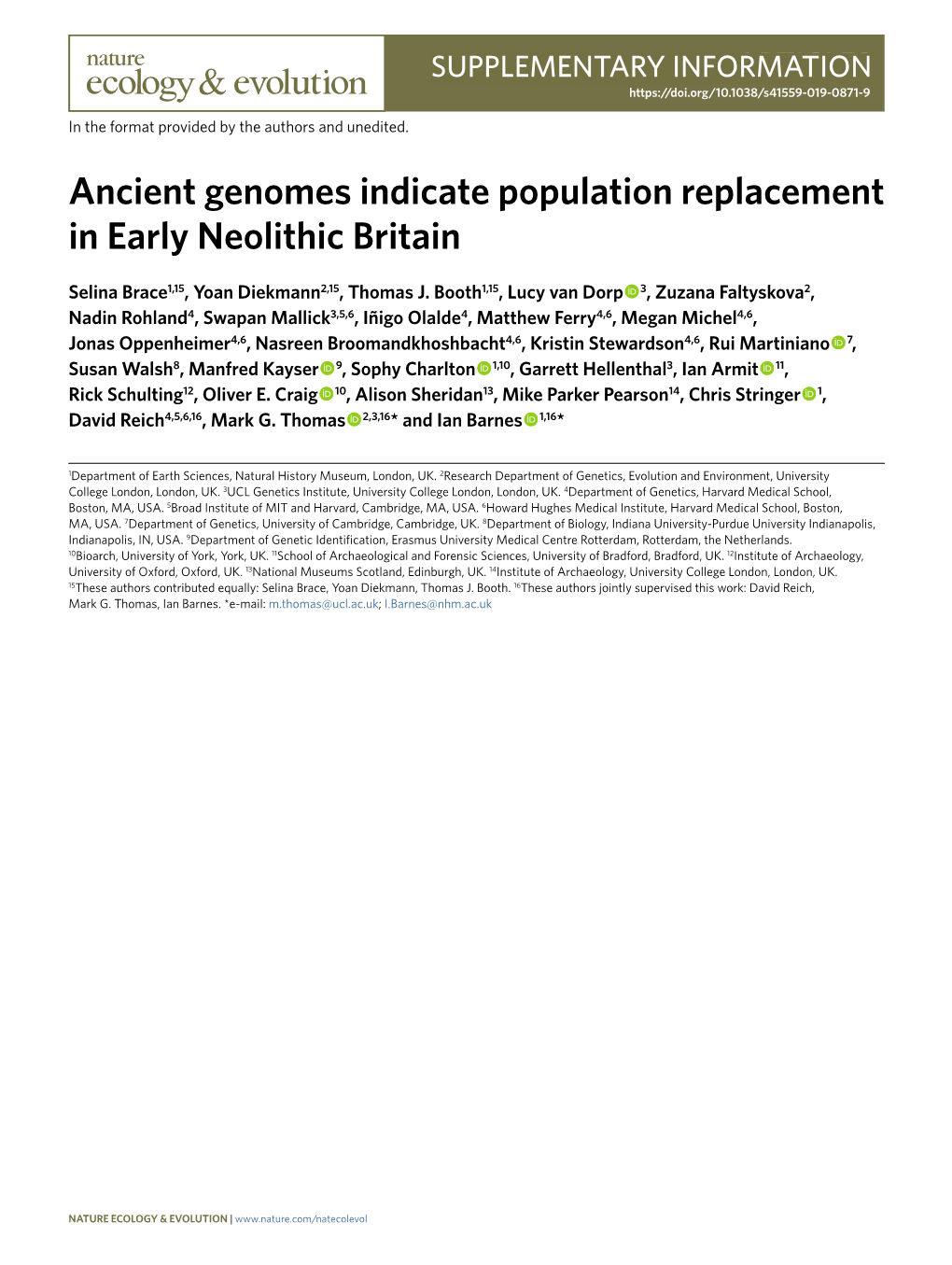 Ancient Genomes Indicate Population Replacement in Early Neolithic Britain