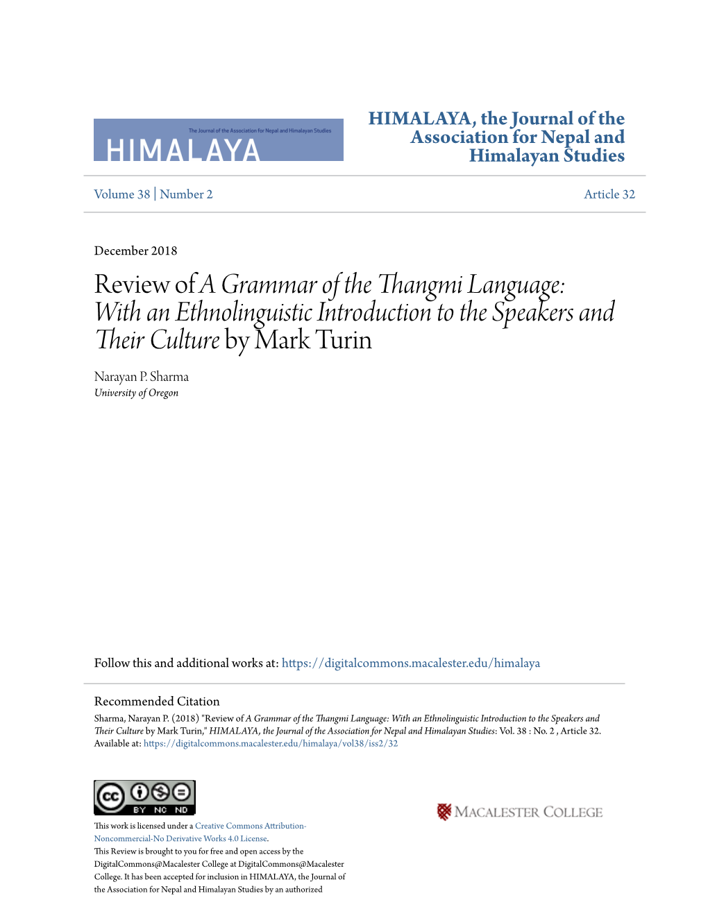 Review of <I>A Grammar of the Thangmi Language: with An