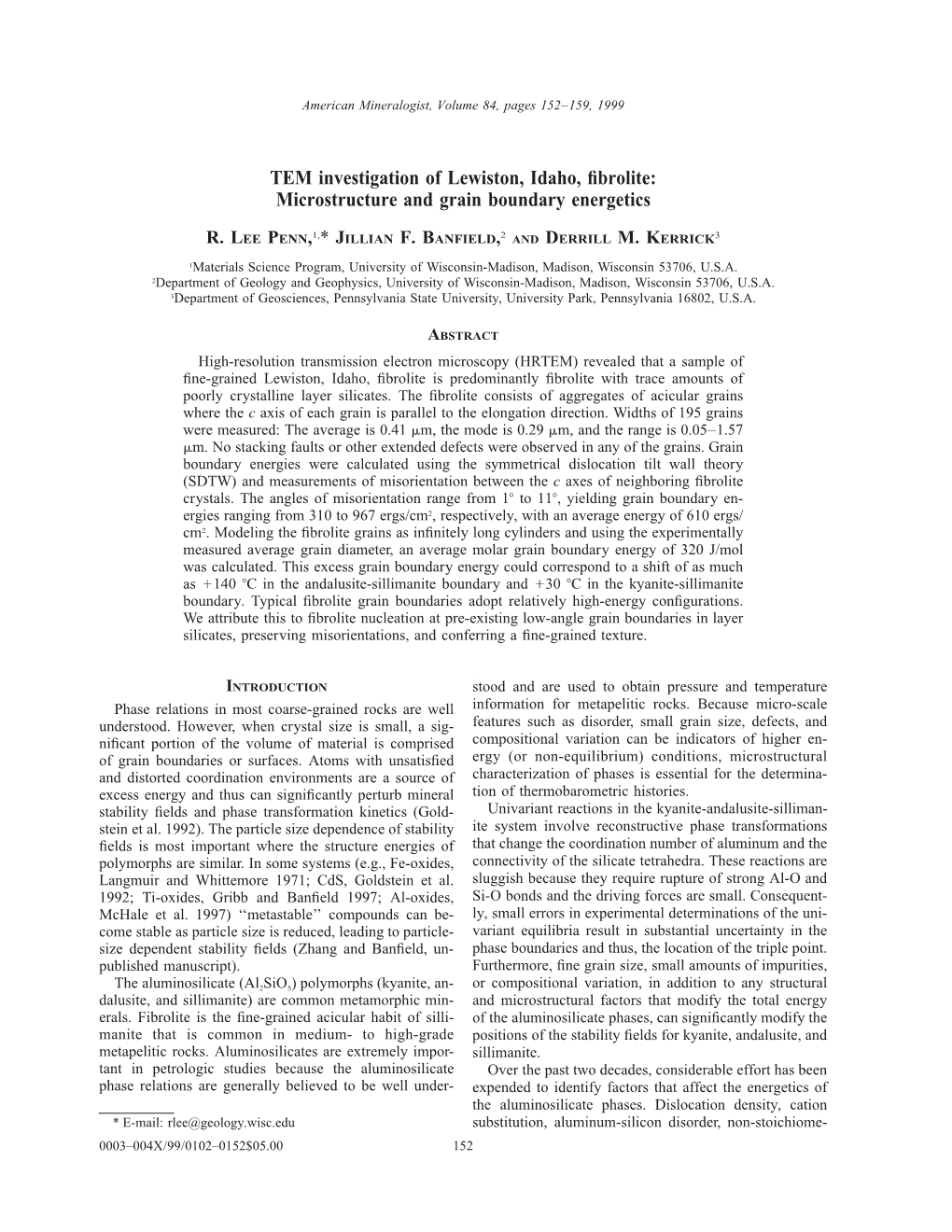 TEM Investigation of Lewiston, Idaho, Fibrolite: Microstructure and Grain