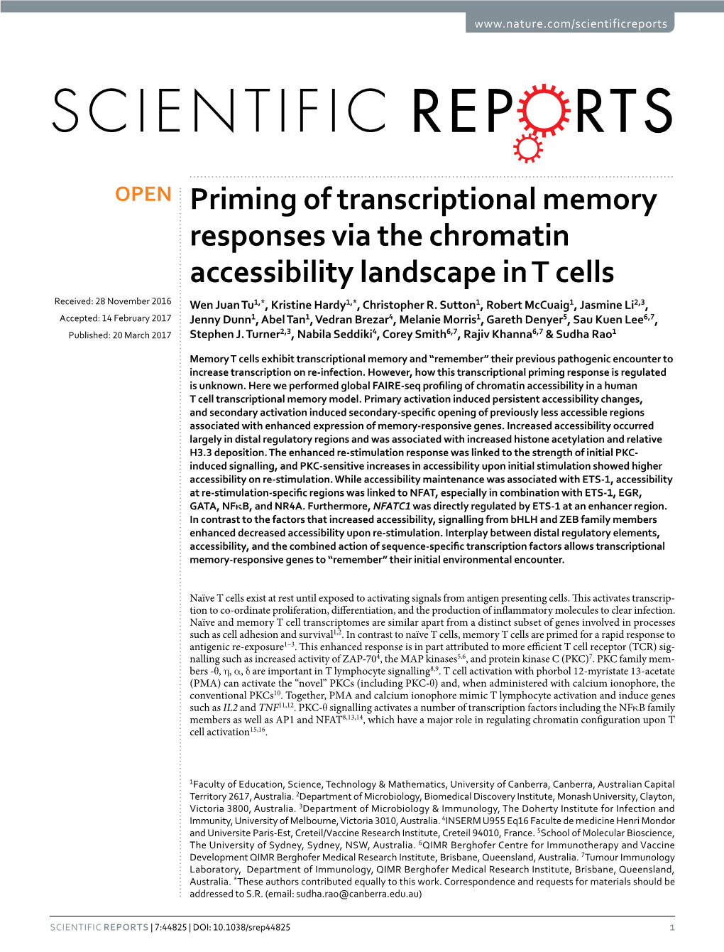 Priming of Transcriptional Memory Responses Via the Chromatin