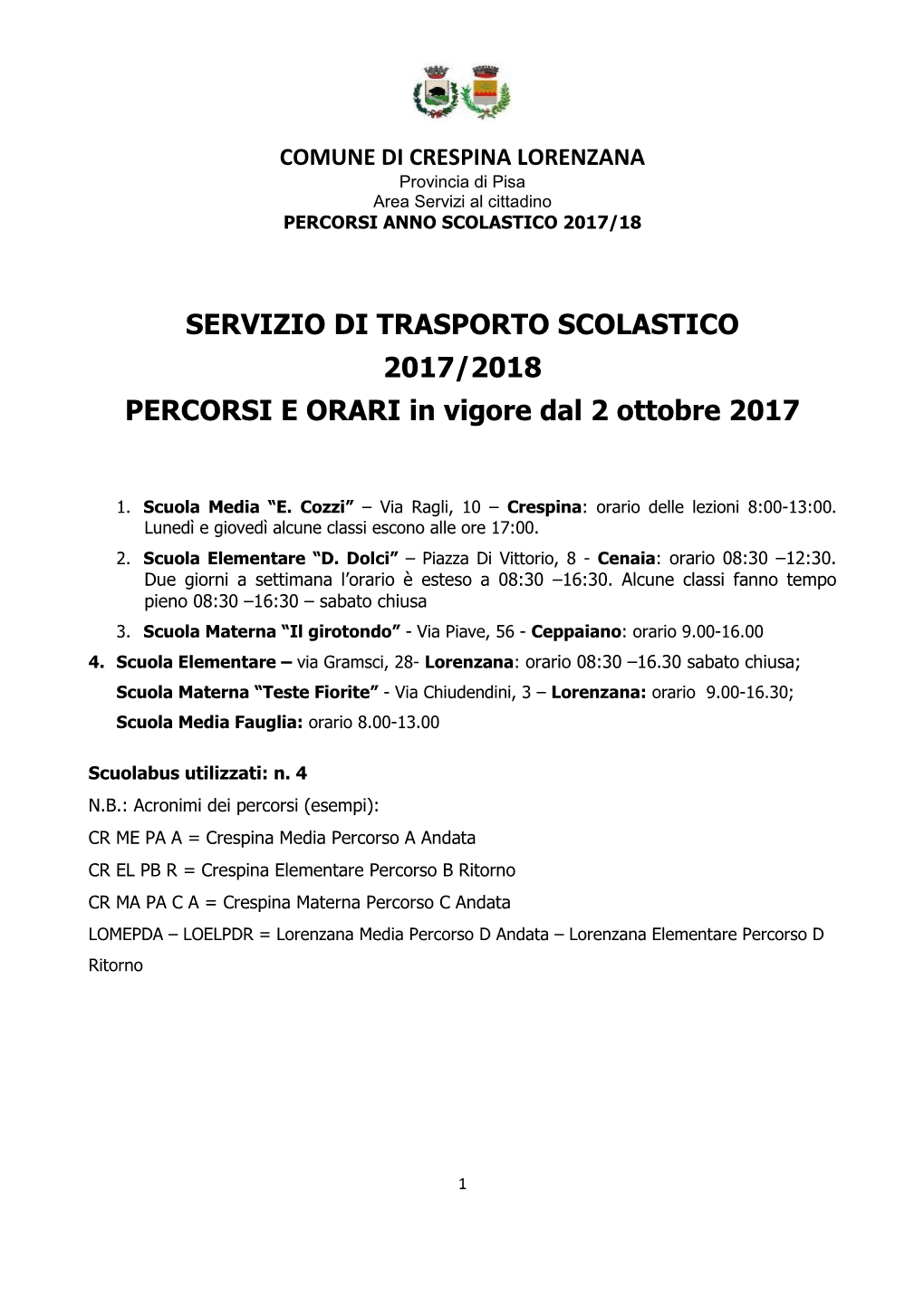 Servizio Di Trasporto Scolastico 2017/2018