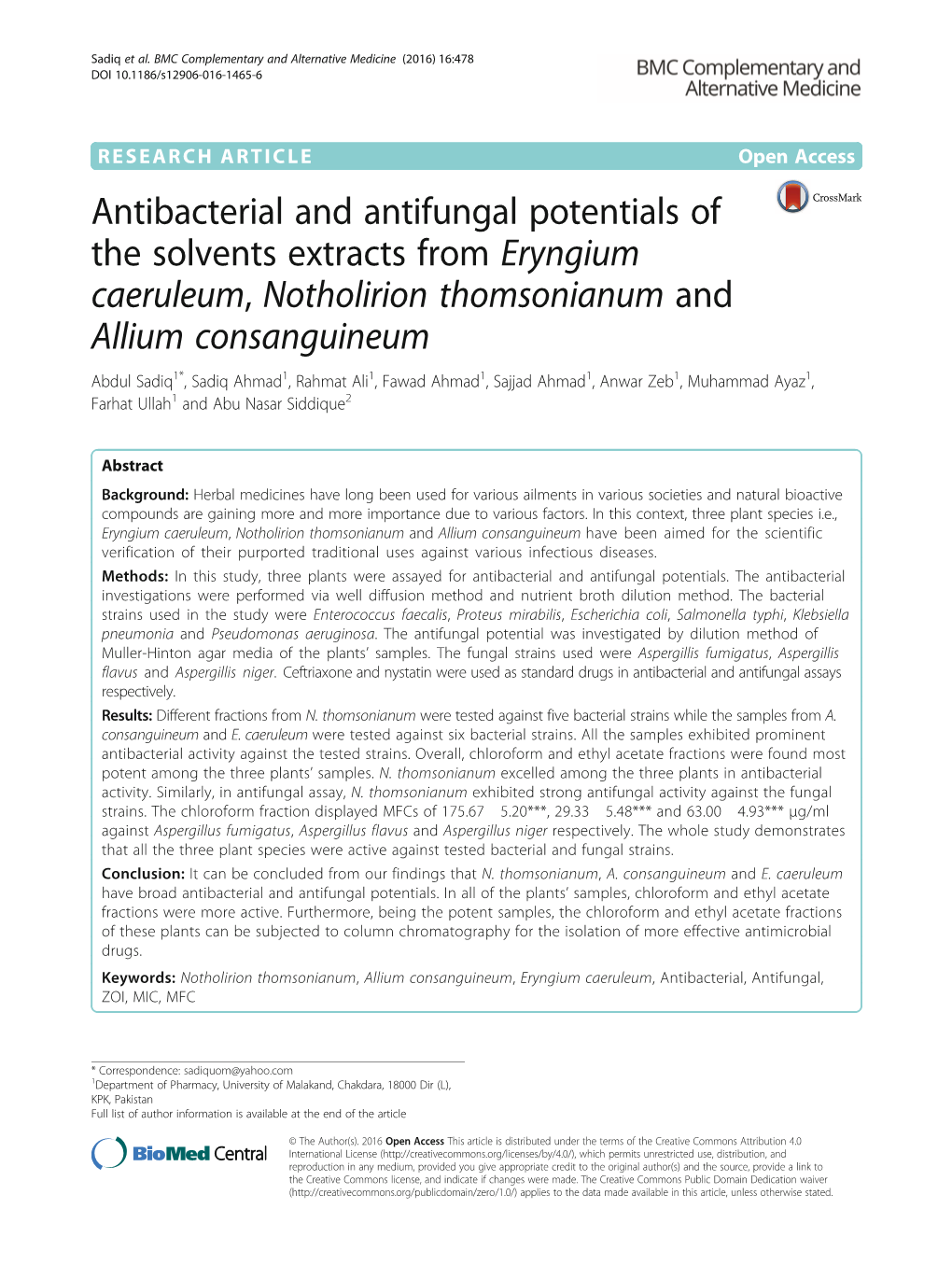 Antibacterial and Antifungal Potentials of the Solvents Extracts From