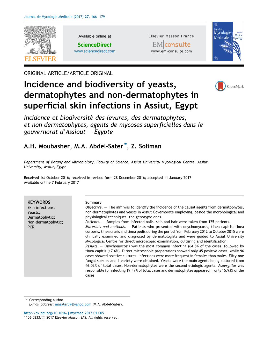 Incidence and Biodiversity of Yeasts, Dermatophytes and Non