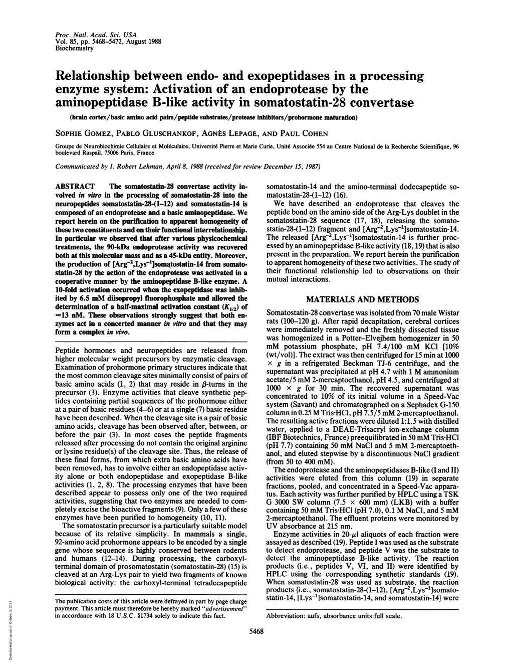 And Exopeptidases in a Processing Enzyme System: Activation