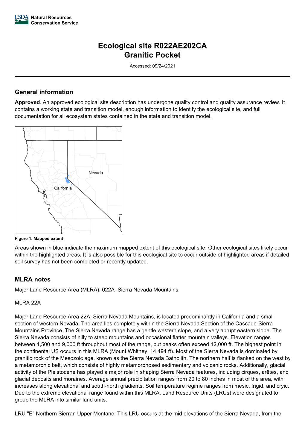 Ecological Site R022AE202CA Granitic Pocket