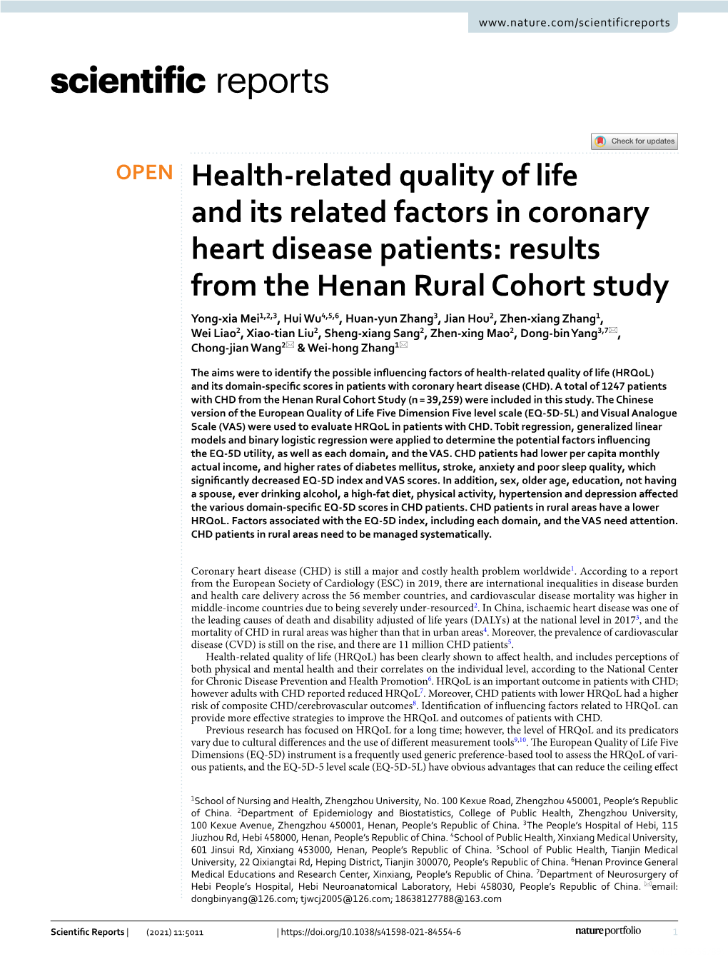 Health-Related Quality of Life and Its Related Factors in Coronary Heart Disease Patients