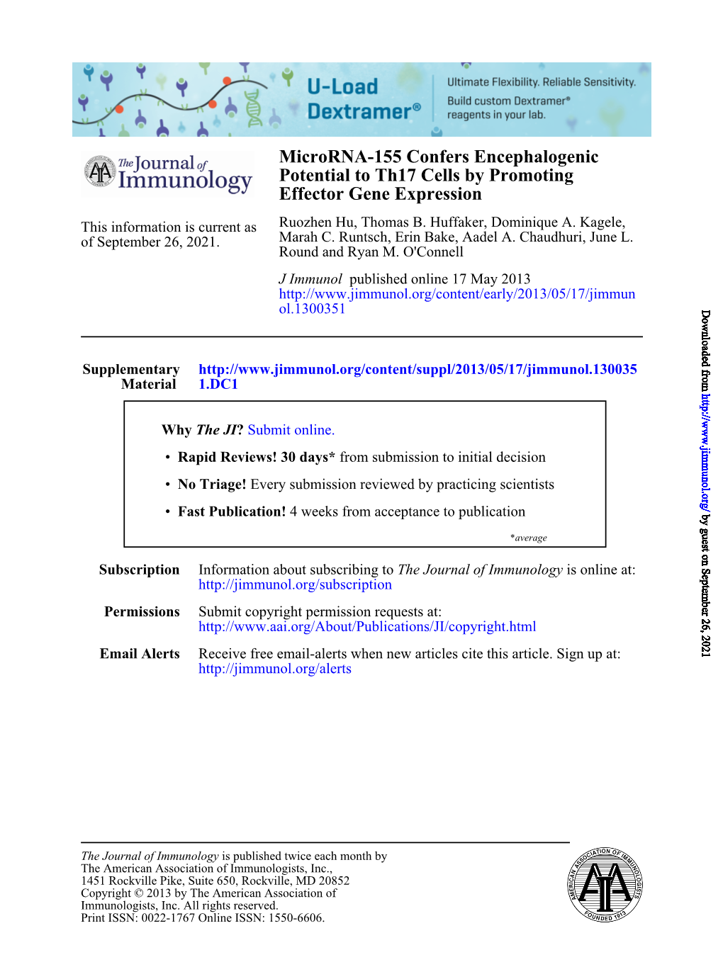 Effector Gene Expression Potential to Th17 Cells by Promoting Microrna