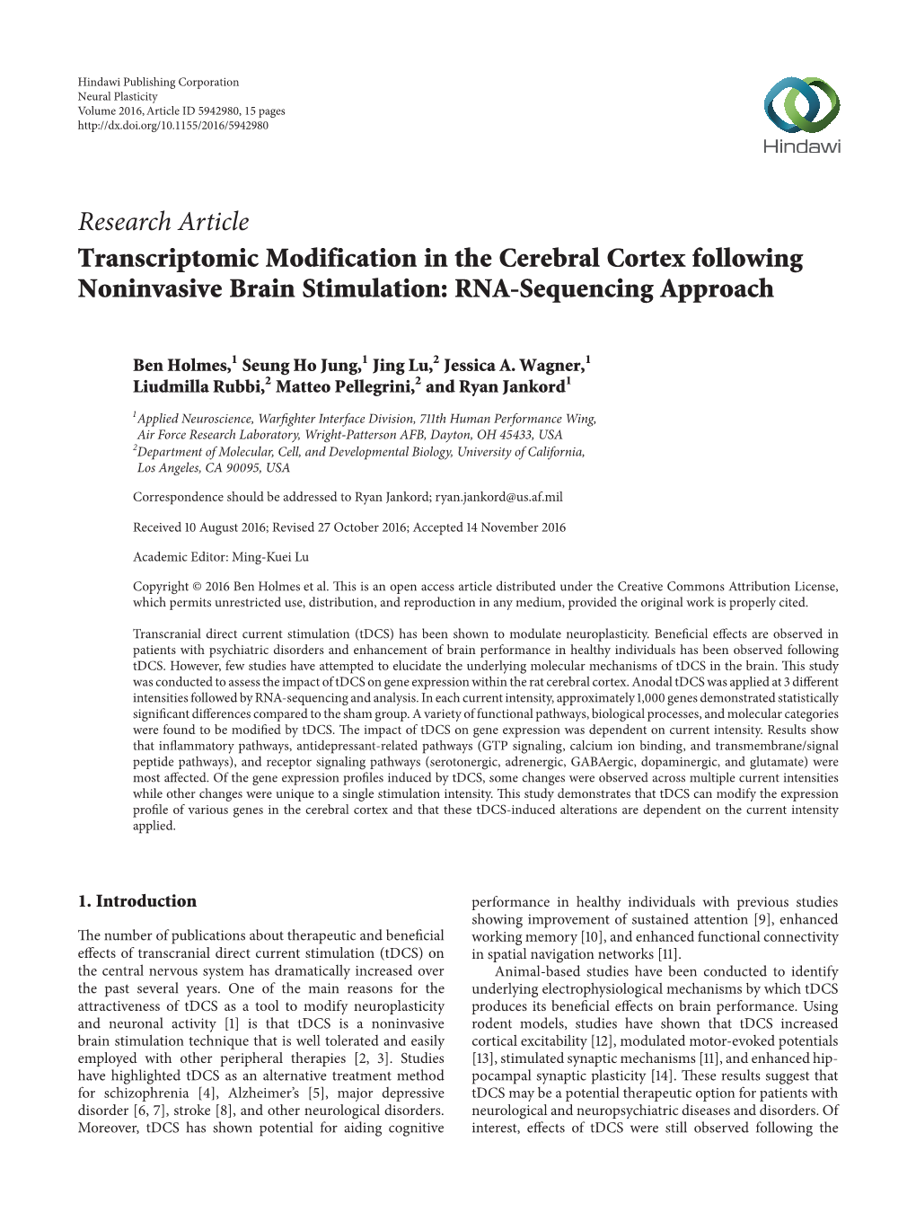 Transcriptomic Modification in the Cerebral Cortex Following Noninvasive Brain Stimulation: RNA-Sequencing Approach