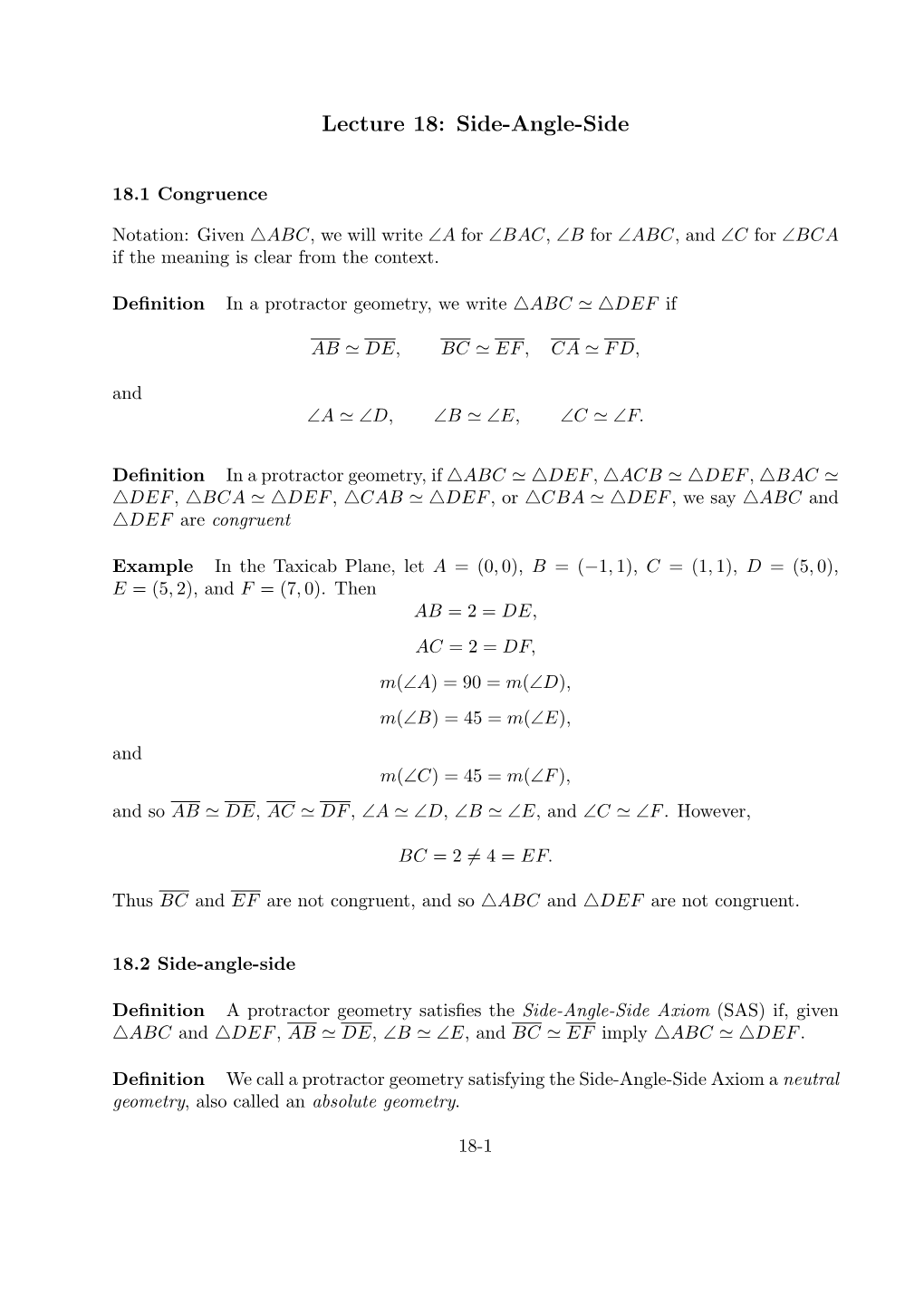 Lecture 18: Side-Angle-Side