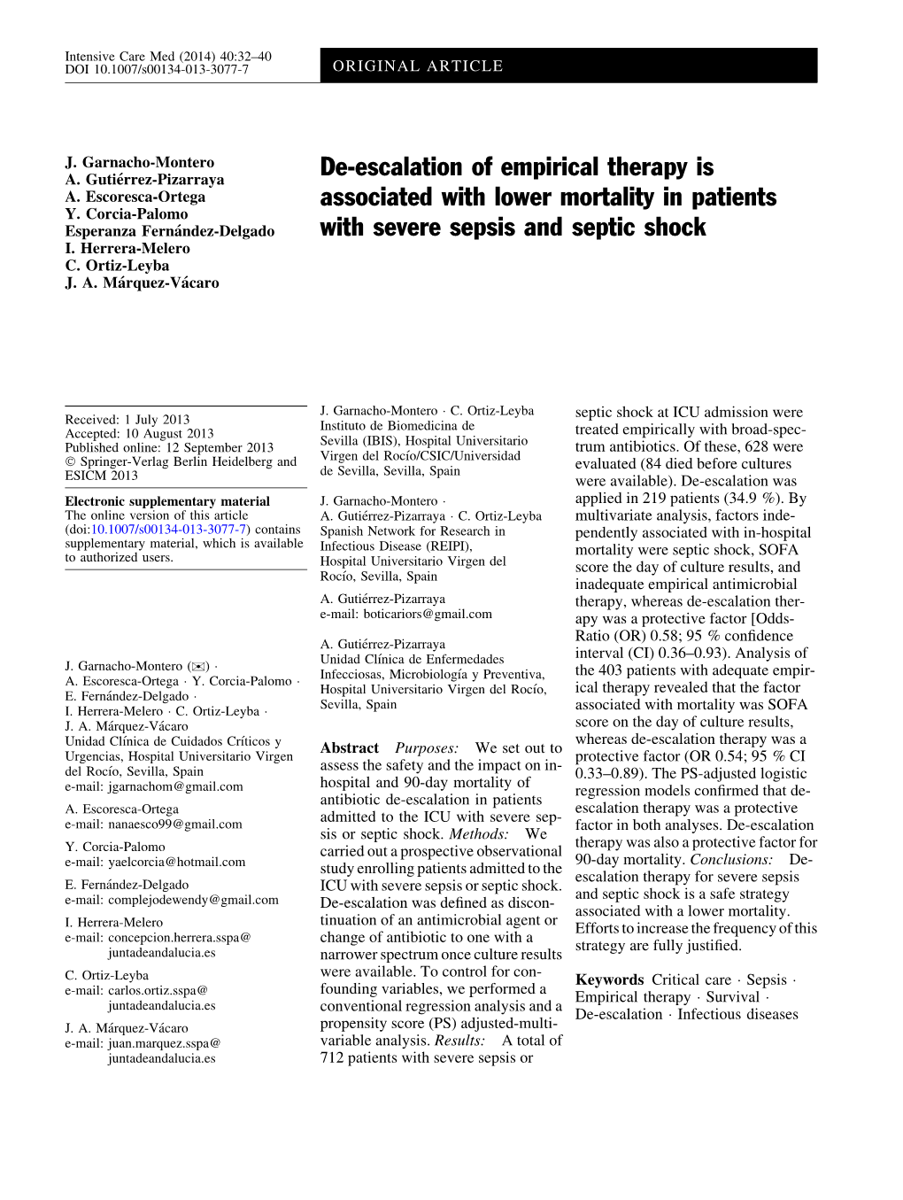 De-Escalation of Empirical Therapy Is Associated with Lower Mortality In