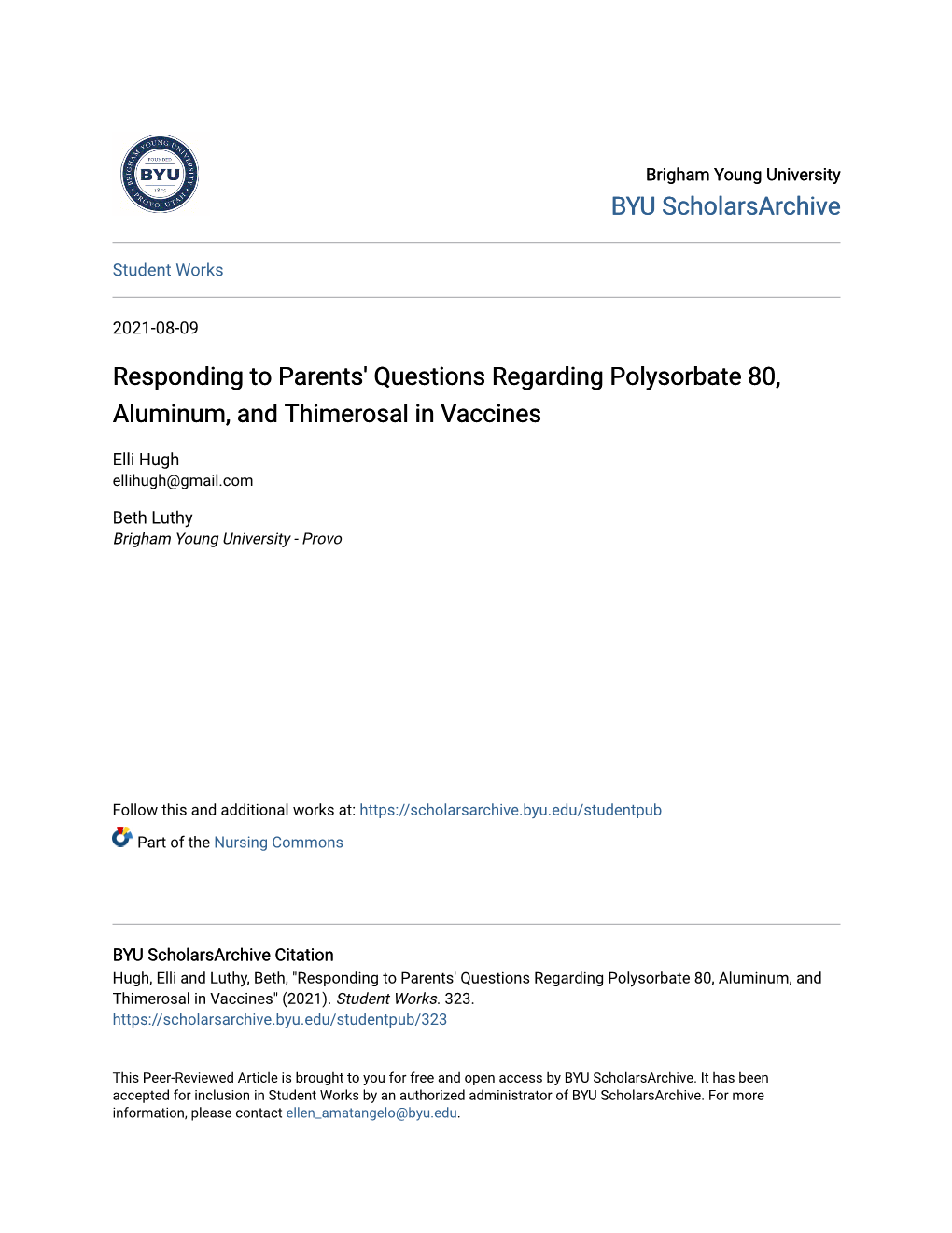 Responding to Parents' Questions Regarding Polysorbate 80, Aluminum, and Thimerosal in Vaccines