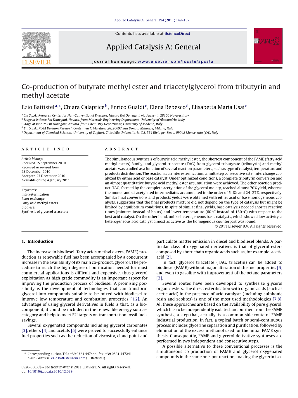 Co-Production of Butyrate Methyl Ester and Triacetylglycerol from Tributyrin and Methyl Acetate