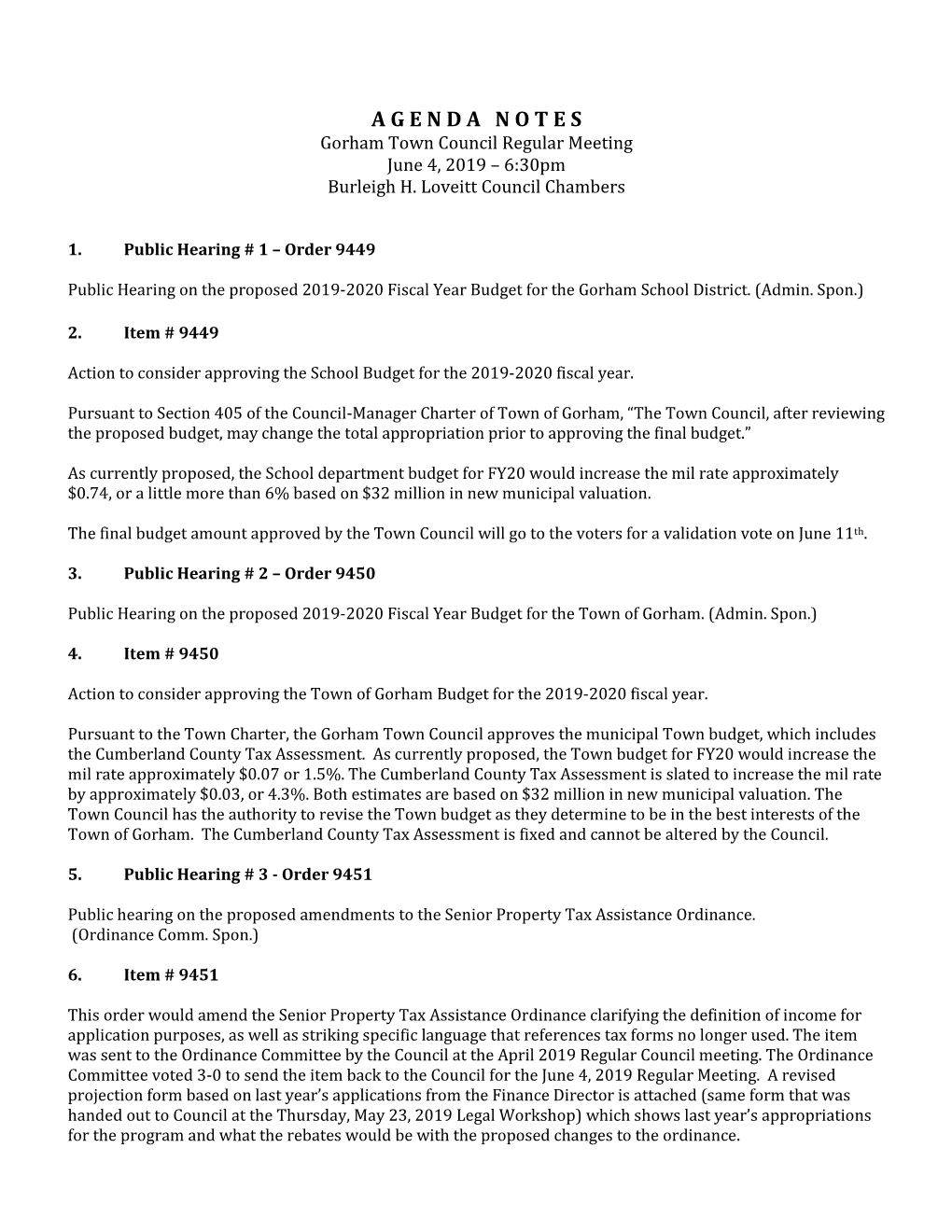 Town of Gorham Municipal Budget 2019