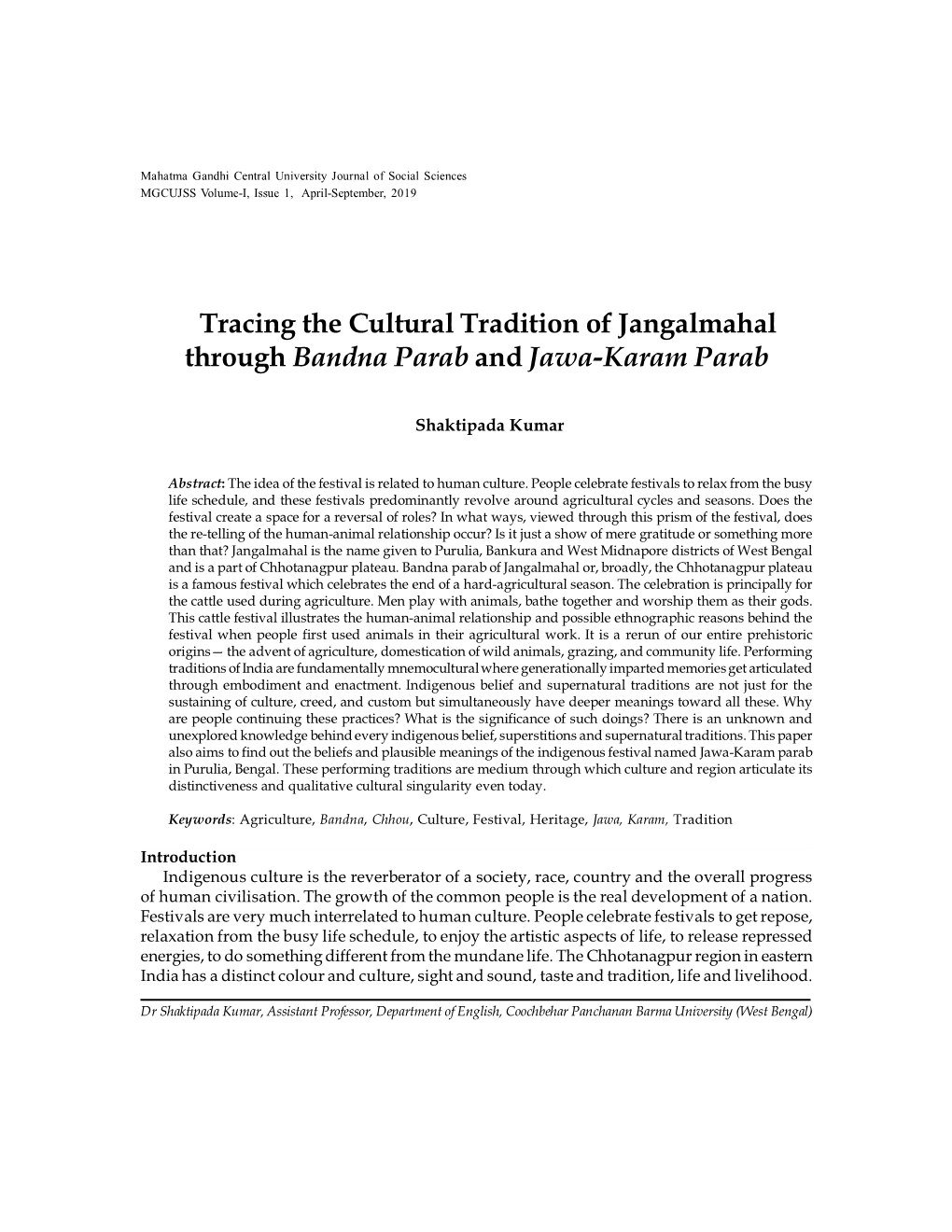 Tracing the Cultural Tradition of Jangalmahal Through Bandna Parab and Jawa-Karam Parab