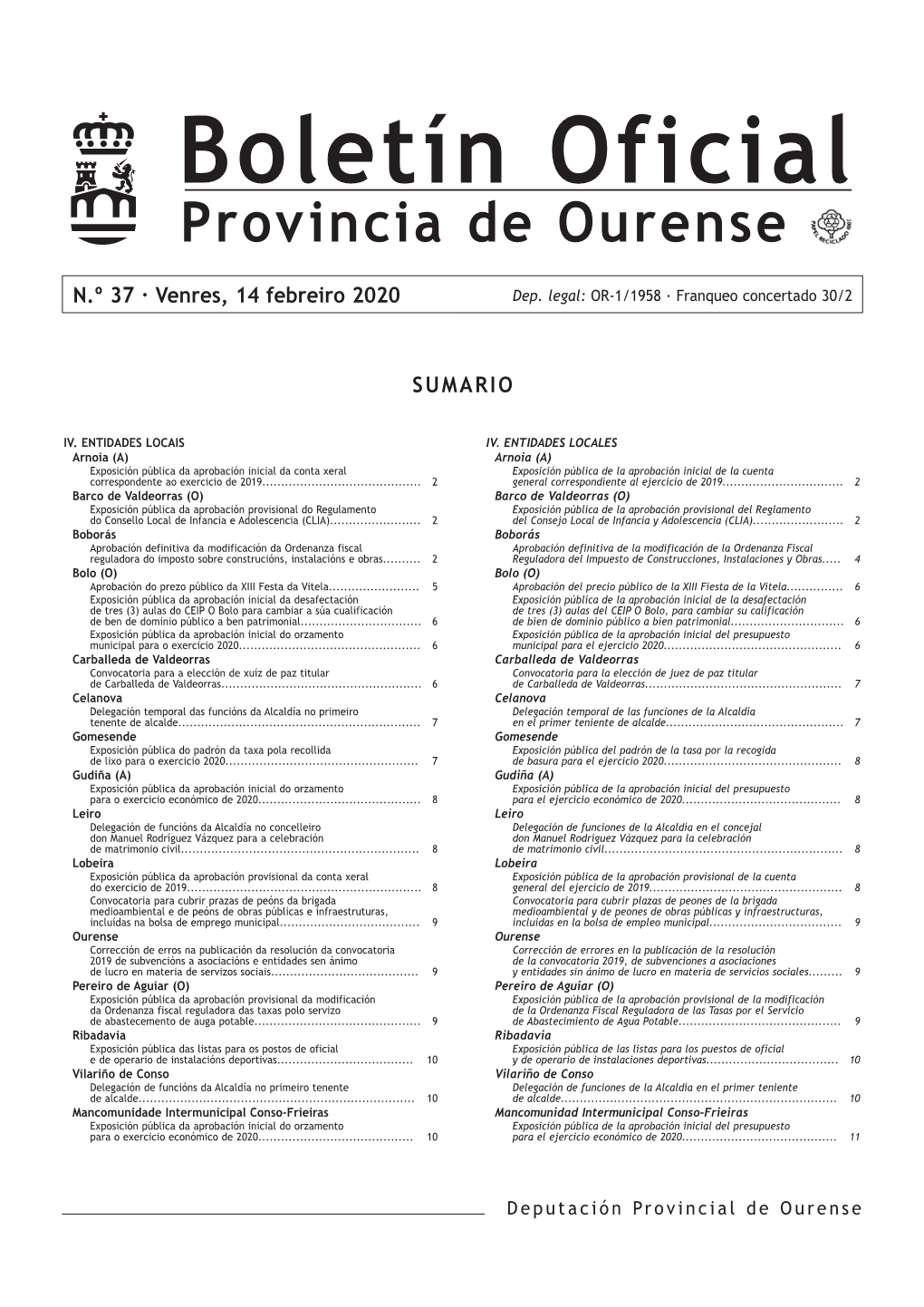 Boletín Oficial Provincia De Ourense