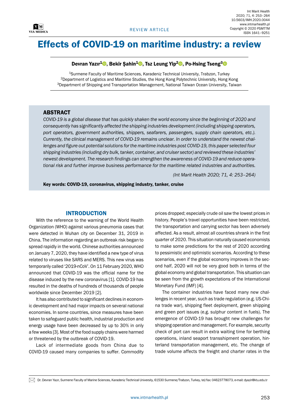 Effects of COVID-19 on Maritime Industry: a Review