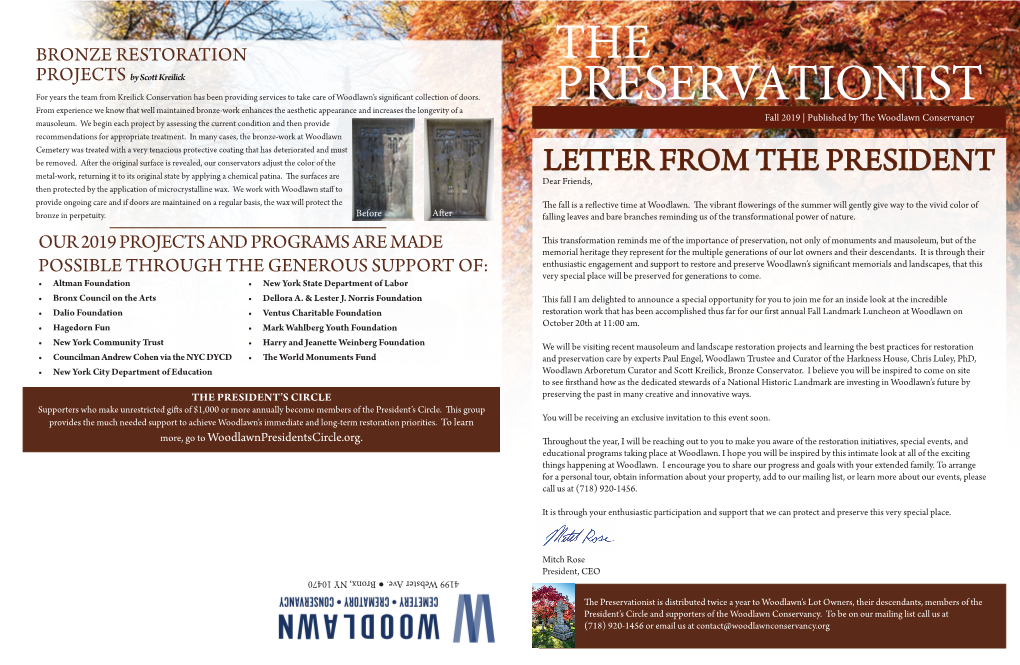 PRESERVATIONIST Fall 2019 | Published by the Woodlawn Conservancy Mausoleum