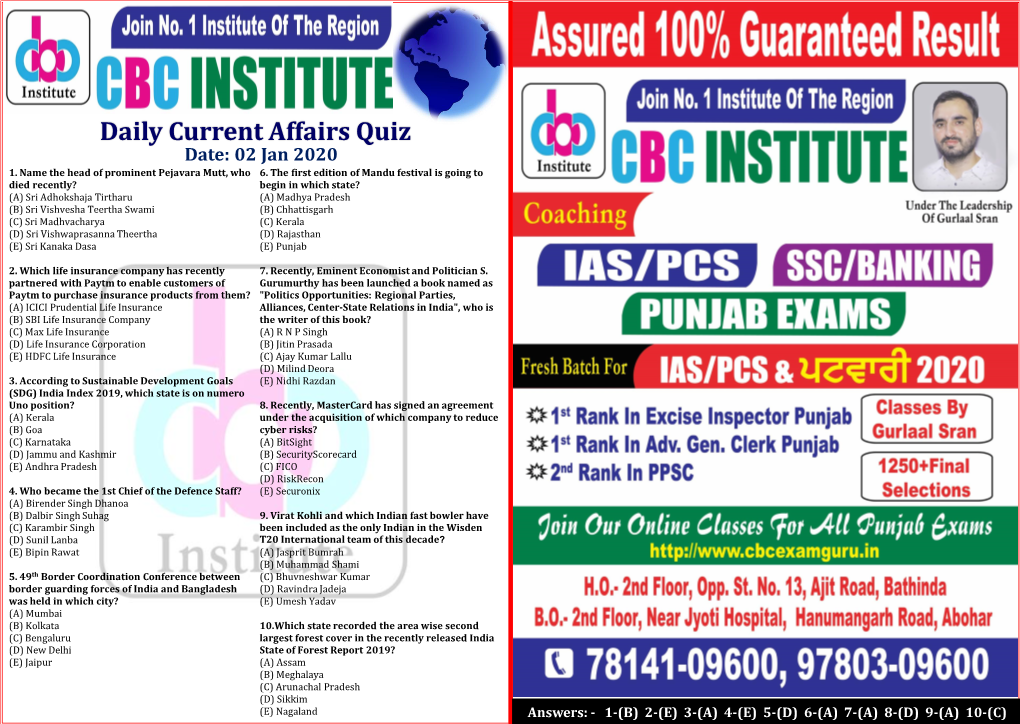 Daily Current Affairs Quiz Date: 02 Jan 2020 1