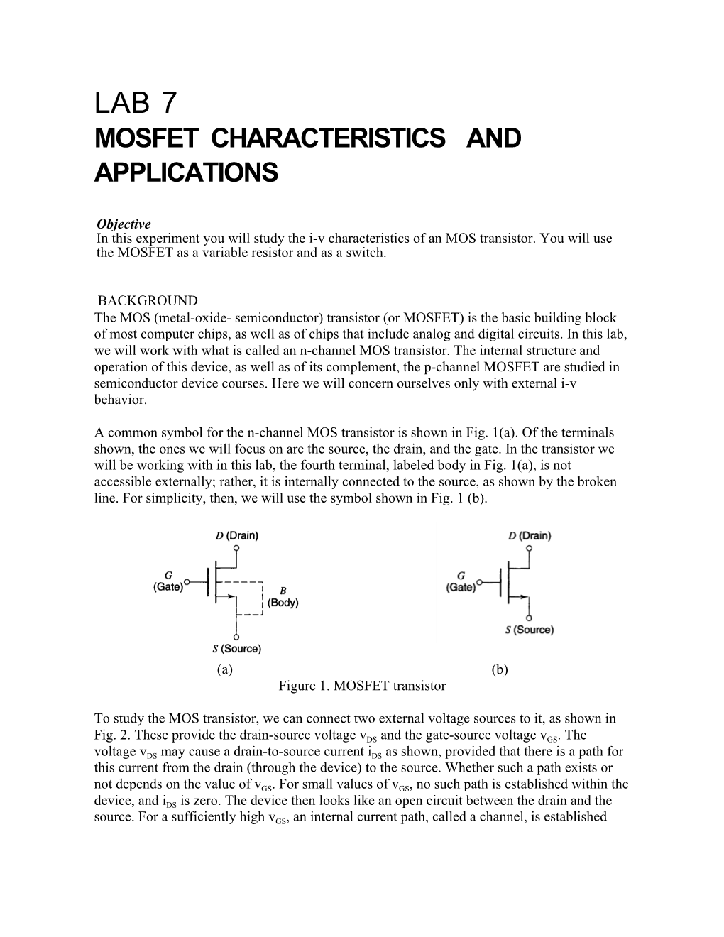 Lab 7 Mosfet Characteristics and Applications