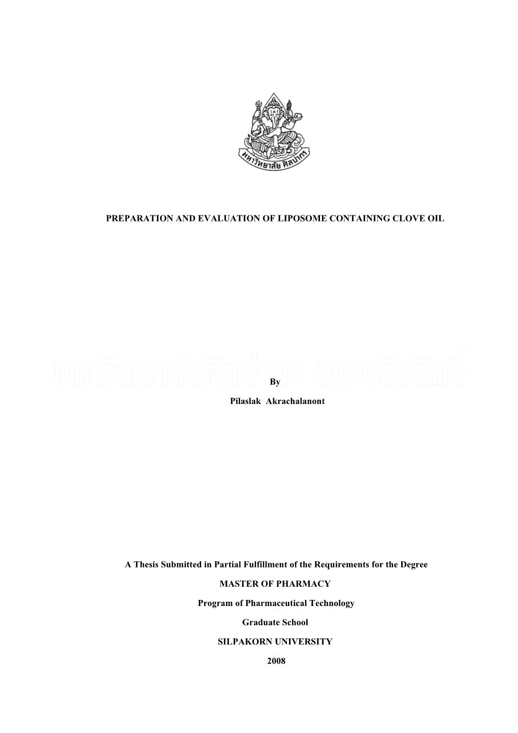 Preparation and Evaluation of Liposome Containing Clove Oil