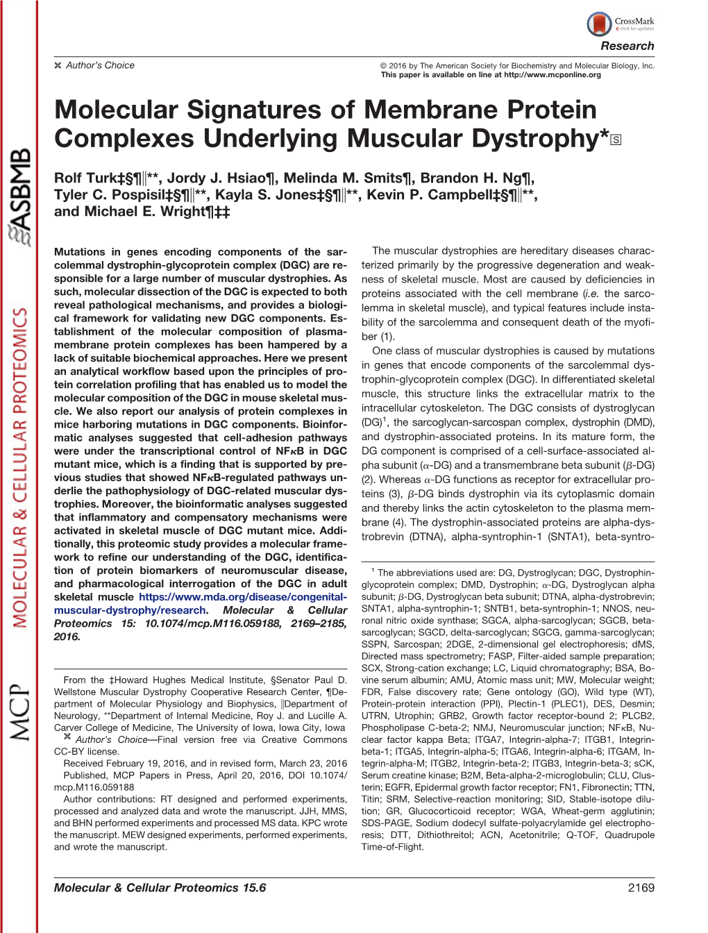 Molecular Signatures of Membrane Protein Complexes Underlying Muscular Dystrophy*□S