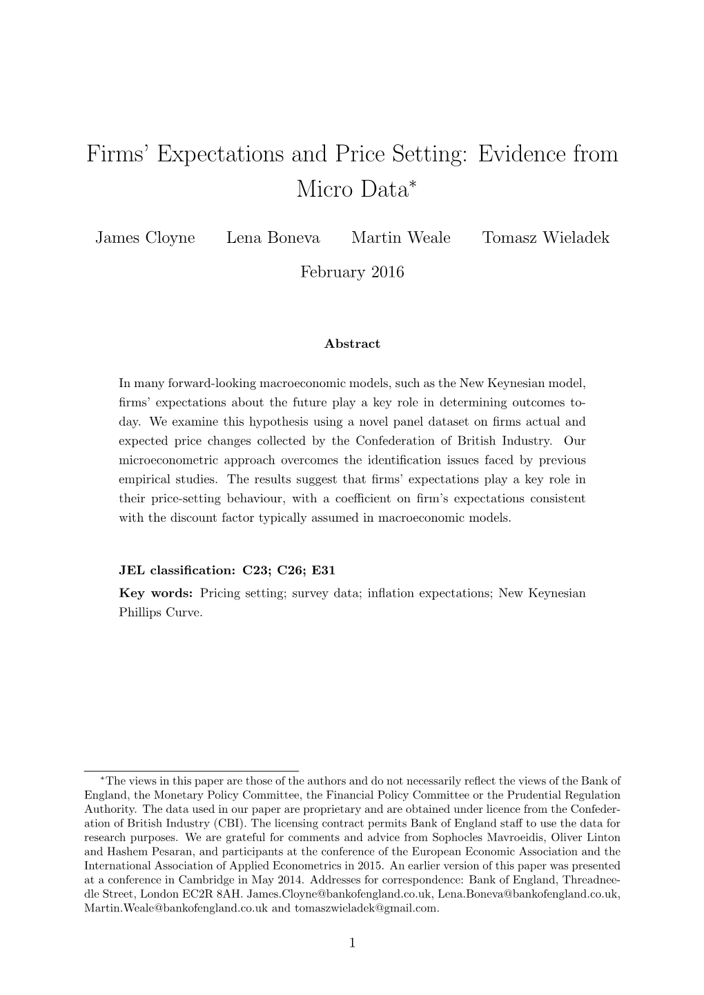 Firms' Expectations and Price Setting: Evidence from Micro Data