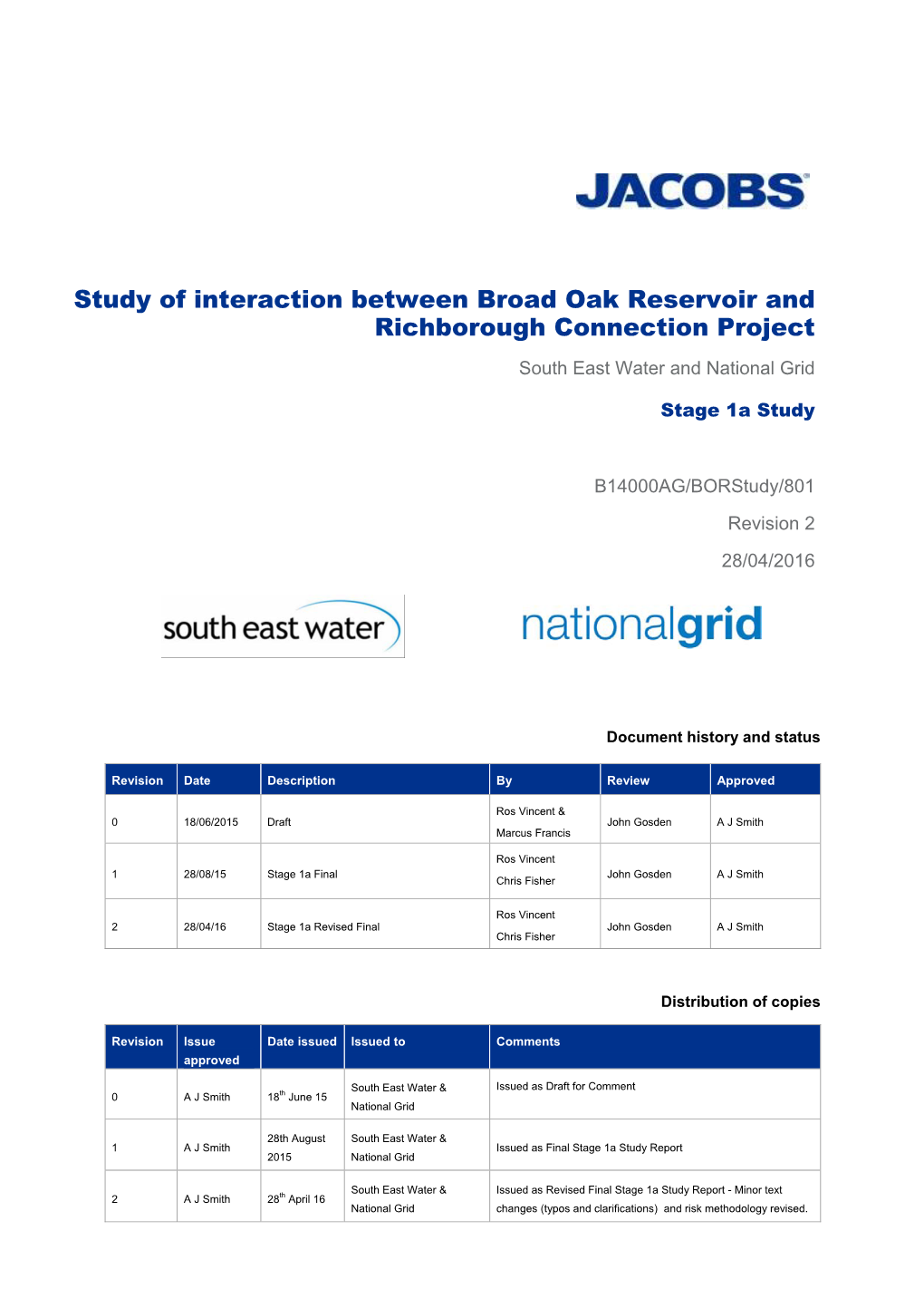 Study of Interaction Between Broad Oak Reservoir and Richborough Connection Project South East Water and National Grid