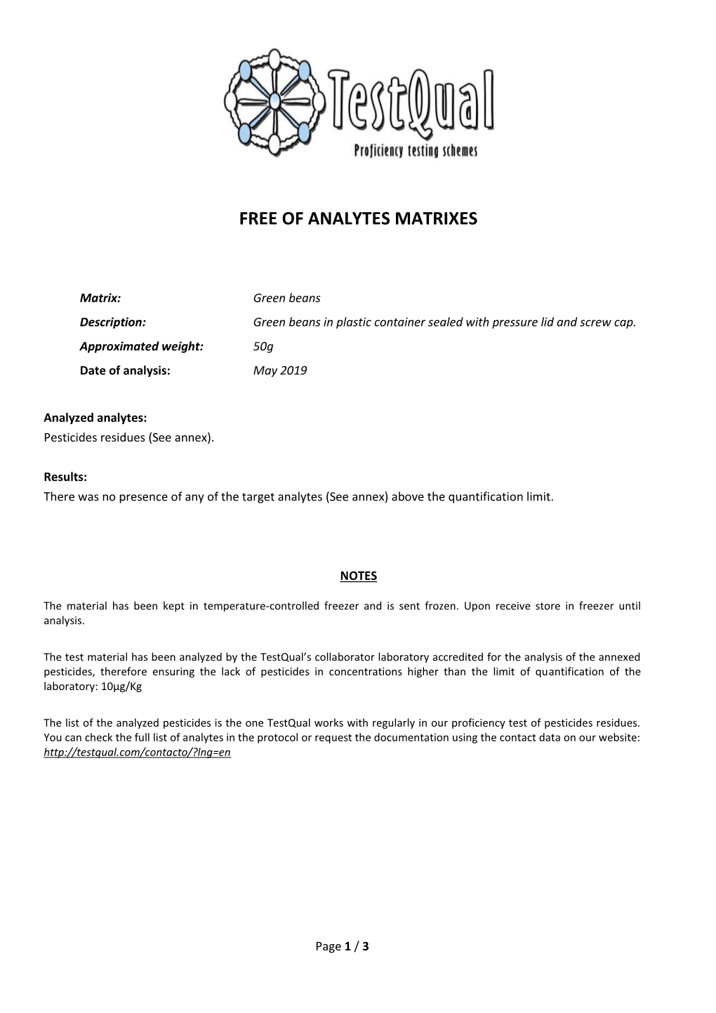 Free of Analytes Matrixes