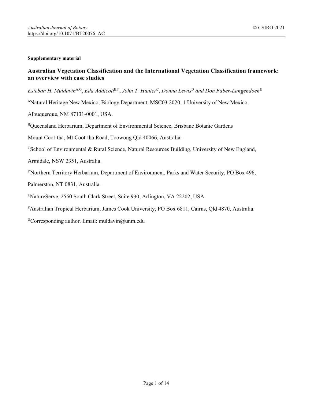 Australian Vegetation Classification and the International Vegetation Classification Framework: an Overview with Case Studies