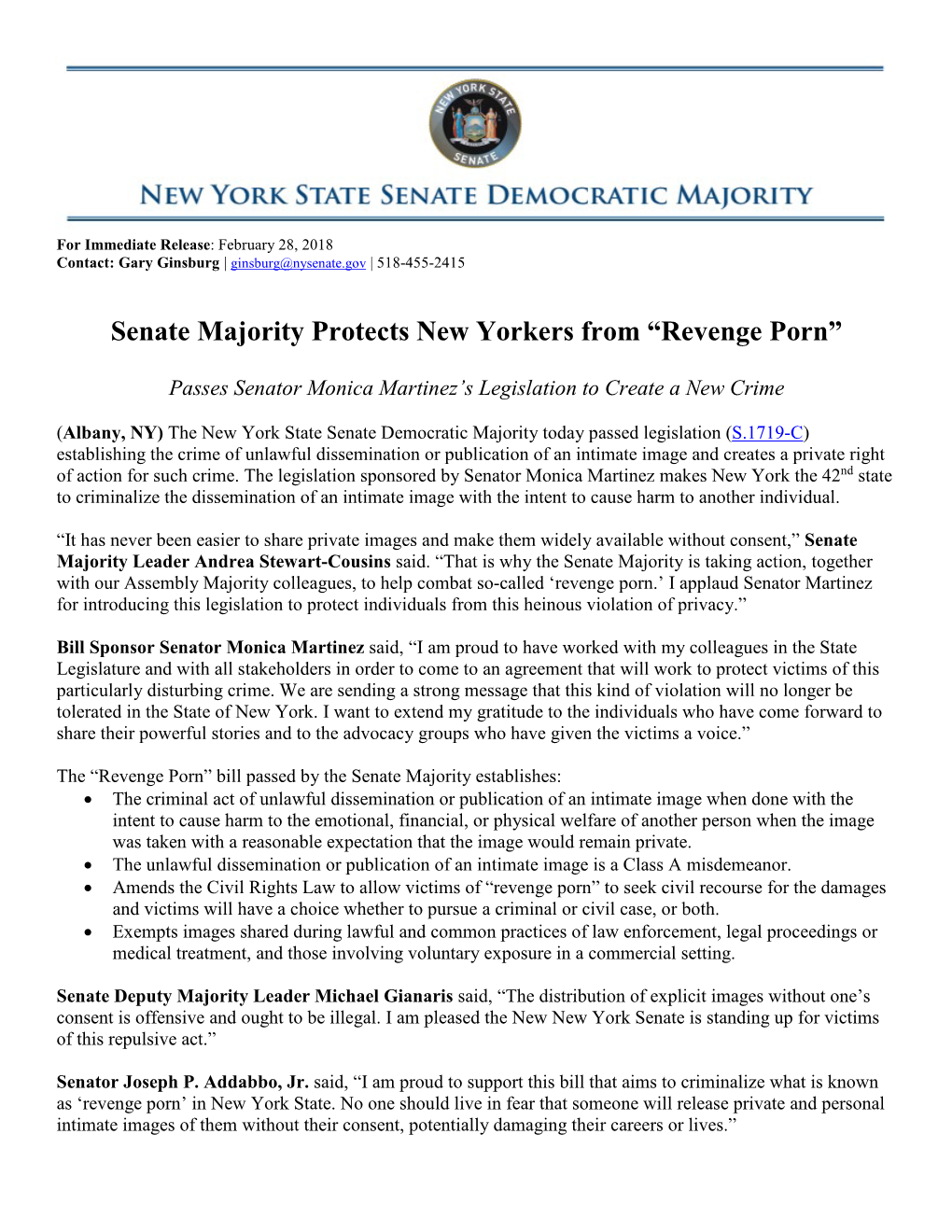 Senate Majority Protects New Yorkers from “Revenge Porn”