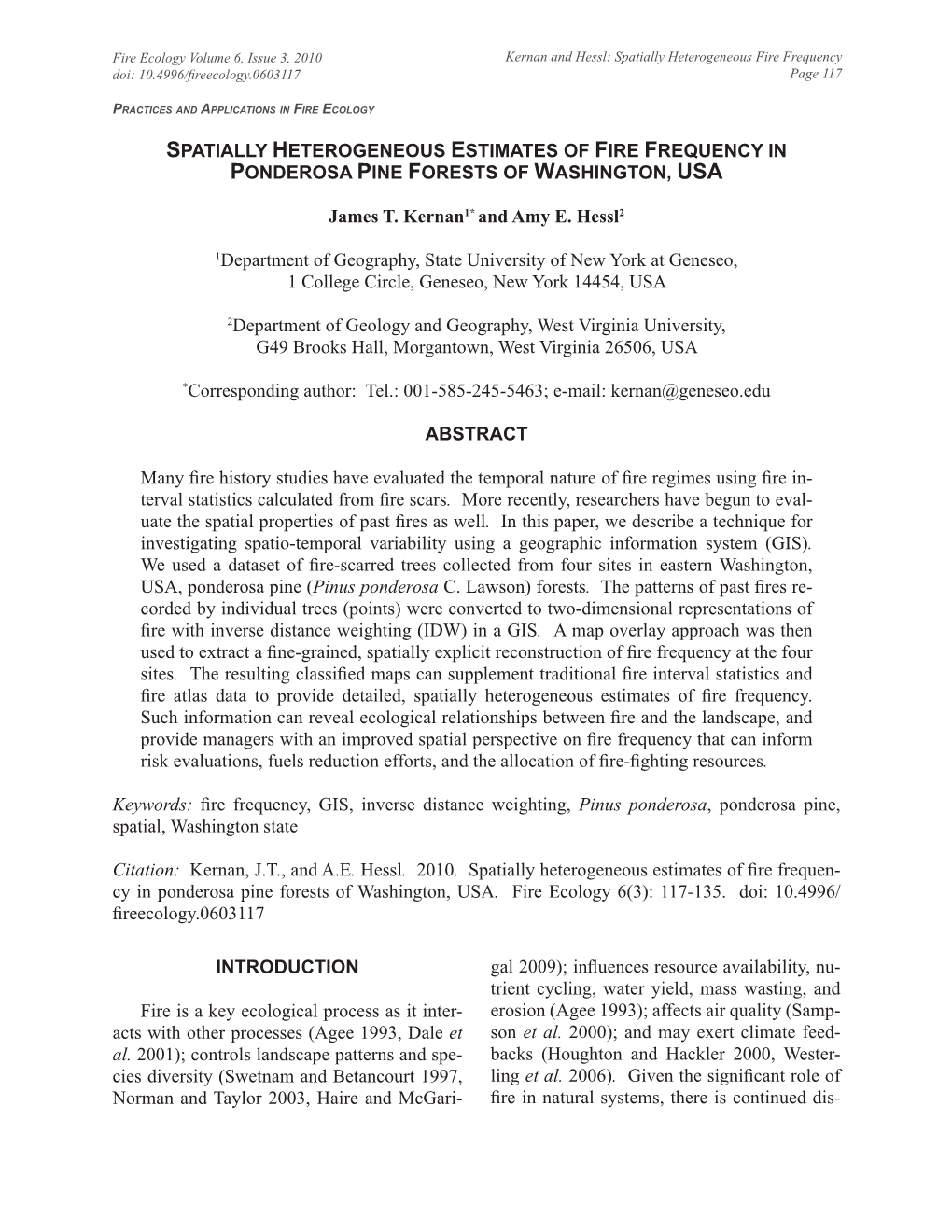 Spatially Heterogeneous Estimates of Fire Frequency in Ponderosa Pine Forests of Washington, Usa