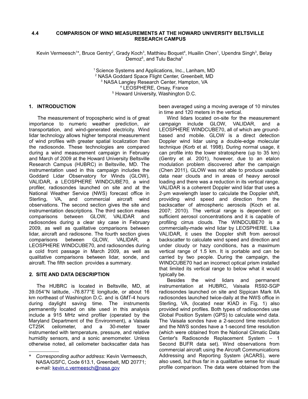 4.4 Comparison of Wind Measurements at the Howard University Beltsville Research Campus