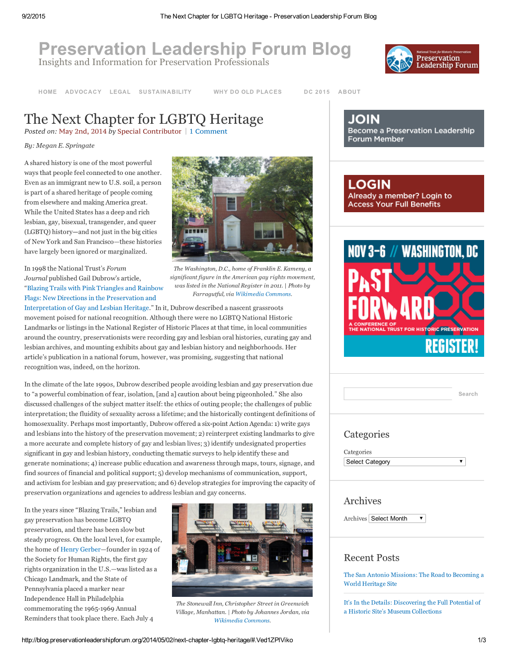 "The Next Chapter for LGBTQ Heritage," Preservation Leadership