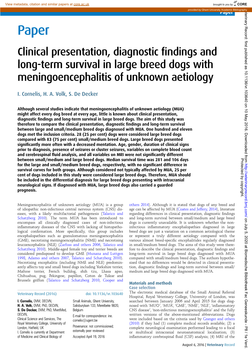 Clinical Presentation, Diagnostic Findings and Long-Term Survival In