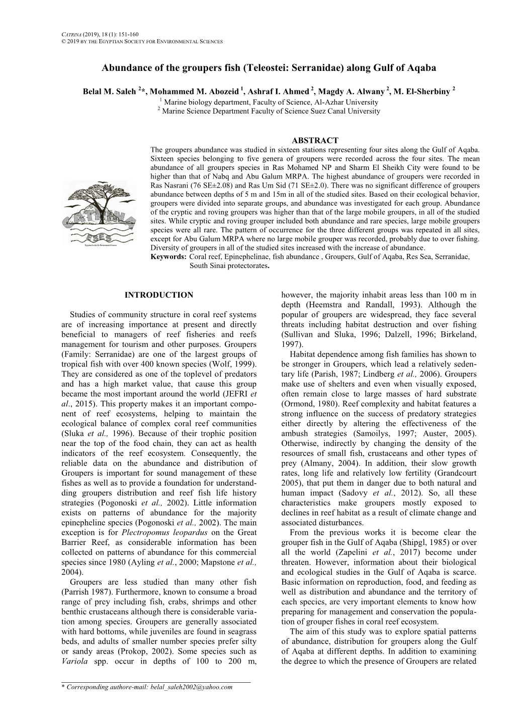 Abundance of the Groupers Fish (Teleostei: Serranidae) Along Gulf of Aqaba