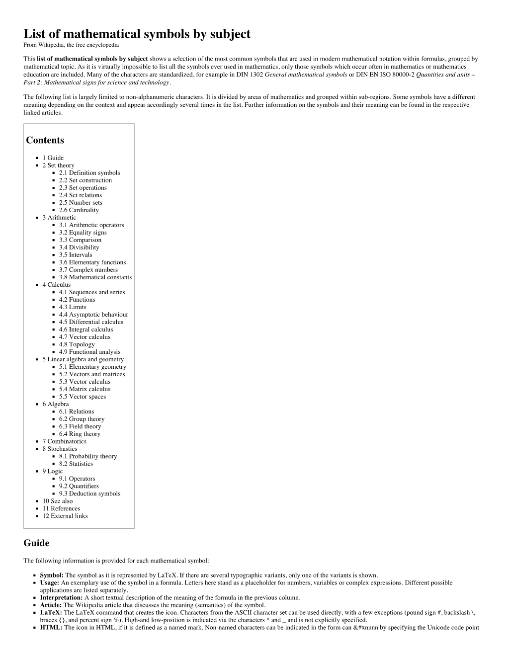 List of Mathematical Symbols by Subject from Wikipedia, the Free Encyclopedia