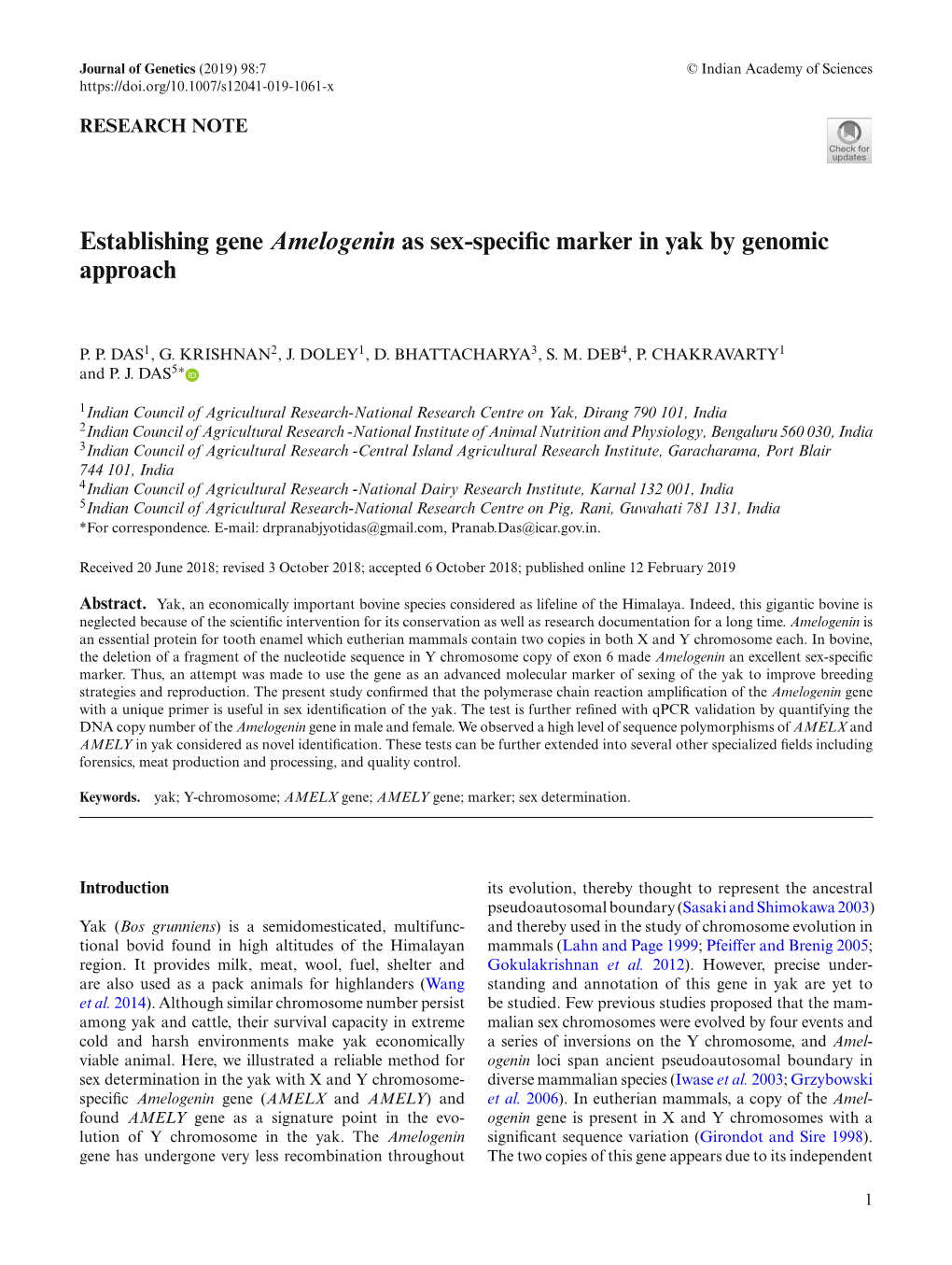 Establishing Gene Amelogenin As Sex-Specific Marker in Yak By