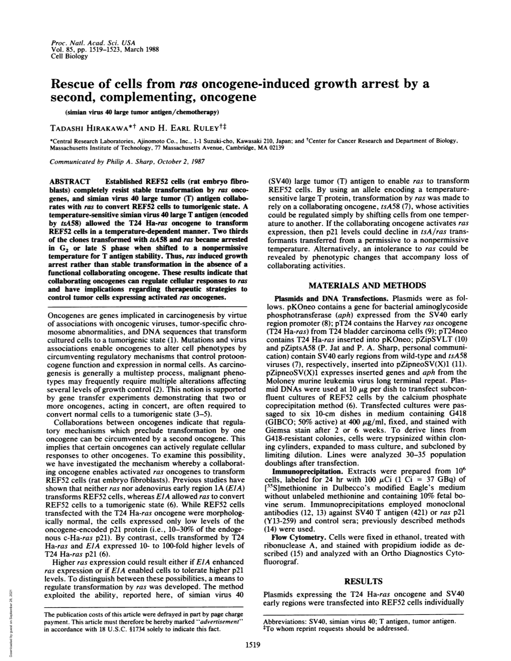 Second, Complementing, Oncogene (Simian Virus 40 Large Tumor Antigen/Chemotherapy) TADASHI Hirakawa*T and H