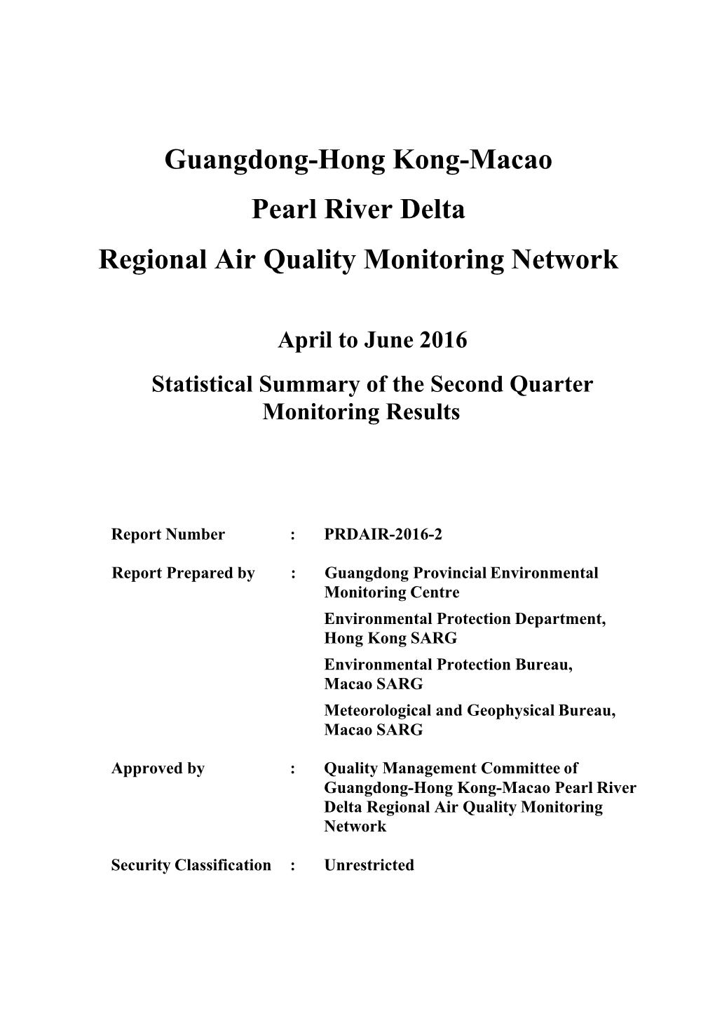 Guangdong-Hong Kong-Macao Pearl River Delta Regional Air Quality Monitoring Network