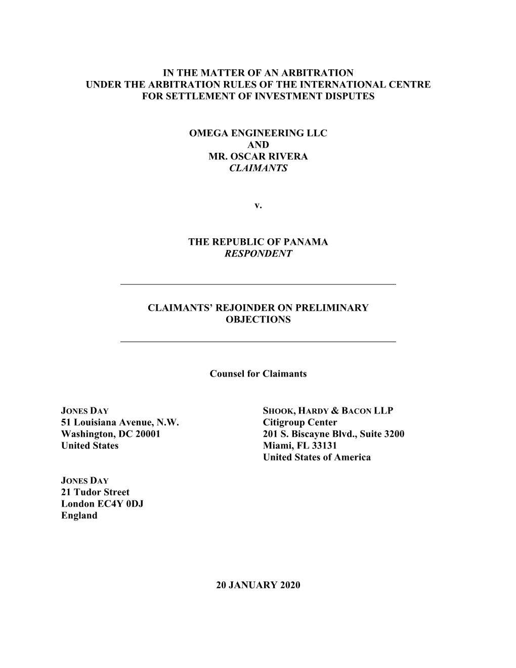 In the Matter of an Arbitration Under the Arbitration Rules of the International Centre for Settlement of Investment Disputes O