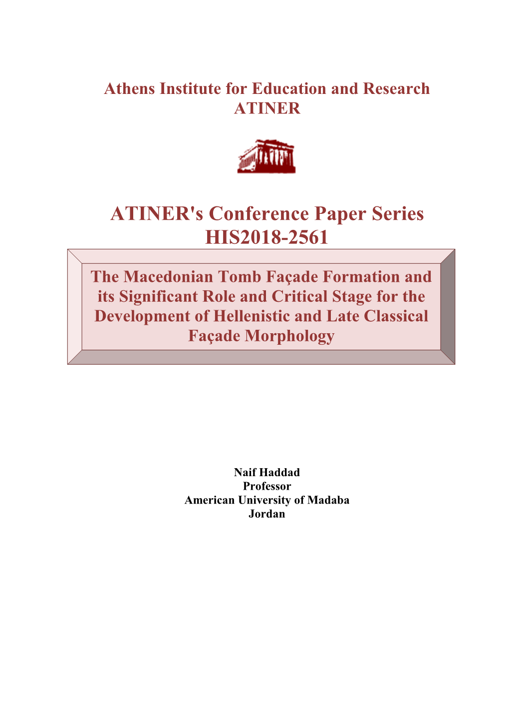 ATINER's Conference Paper Series HIS2018-2561