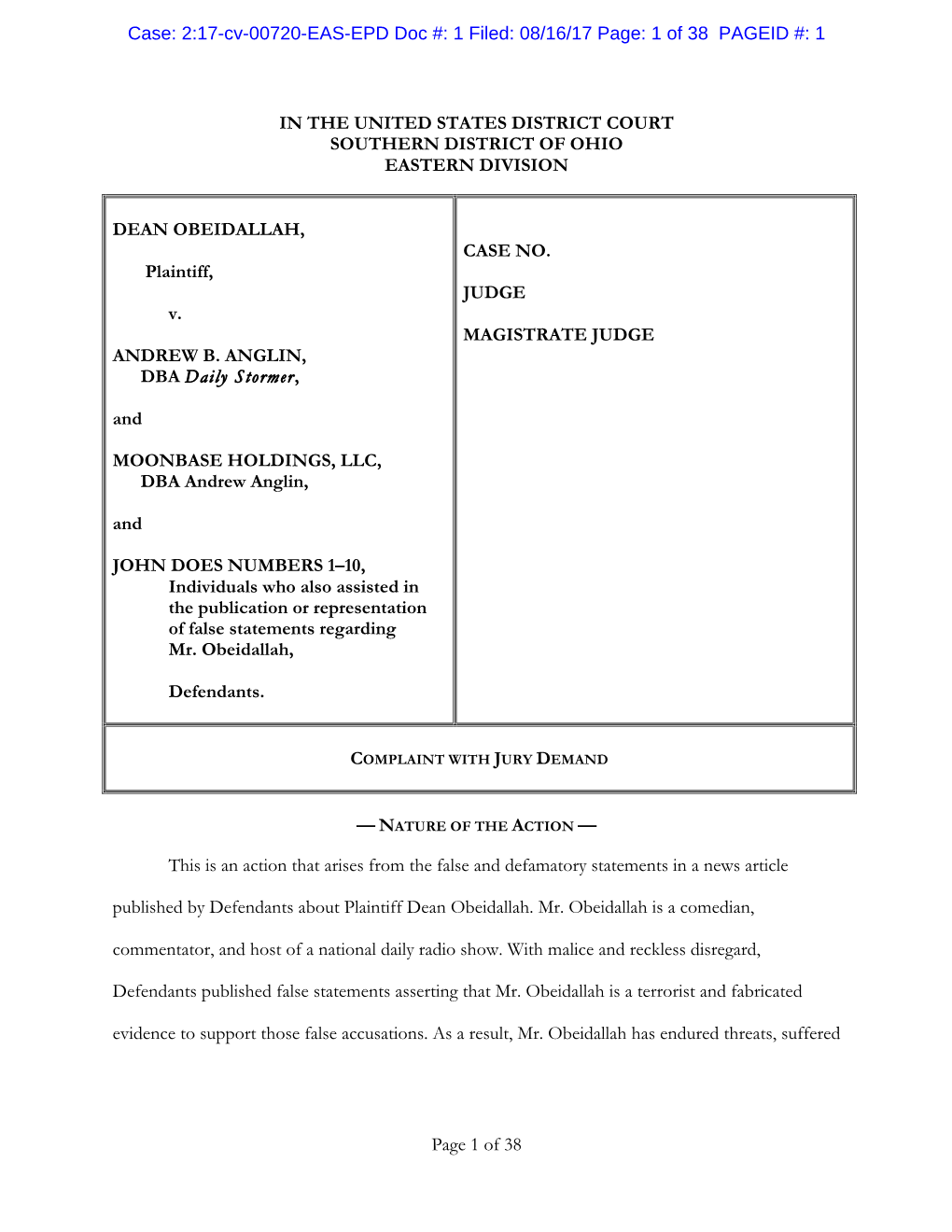 Page 1 of 38 in the UNITED STATES DISTRICT COURT SOUTHERN