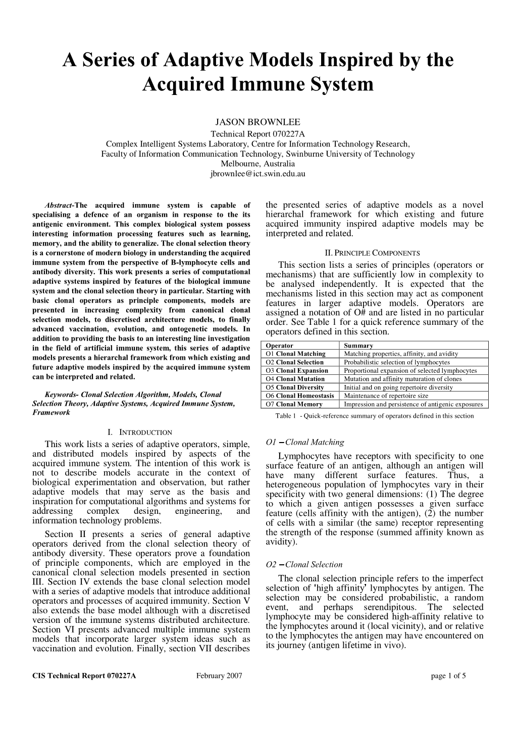 A Series of Adaptive Models Inspired by the Acquired Immune System