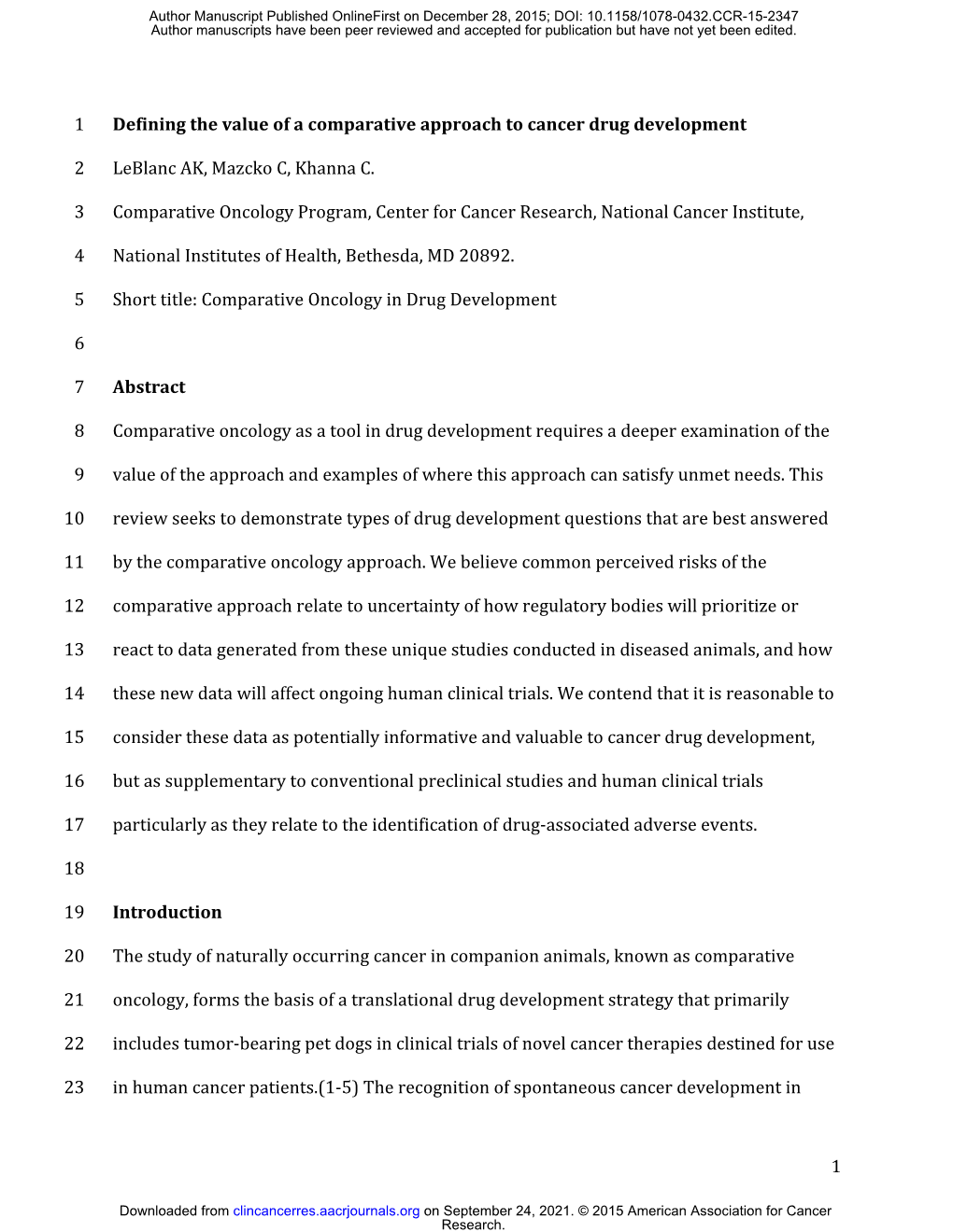 Defining the Value of a Comparative Approach to Cancer Drug Development