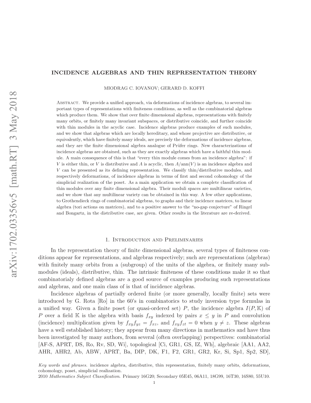 On Incidence Algebras and Their Representations