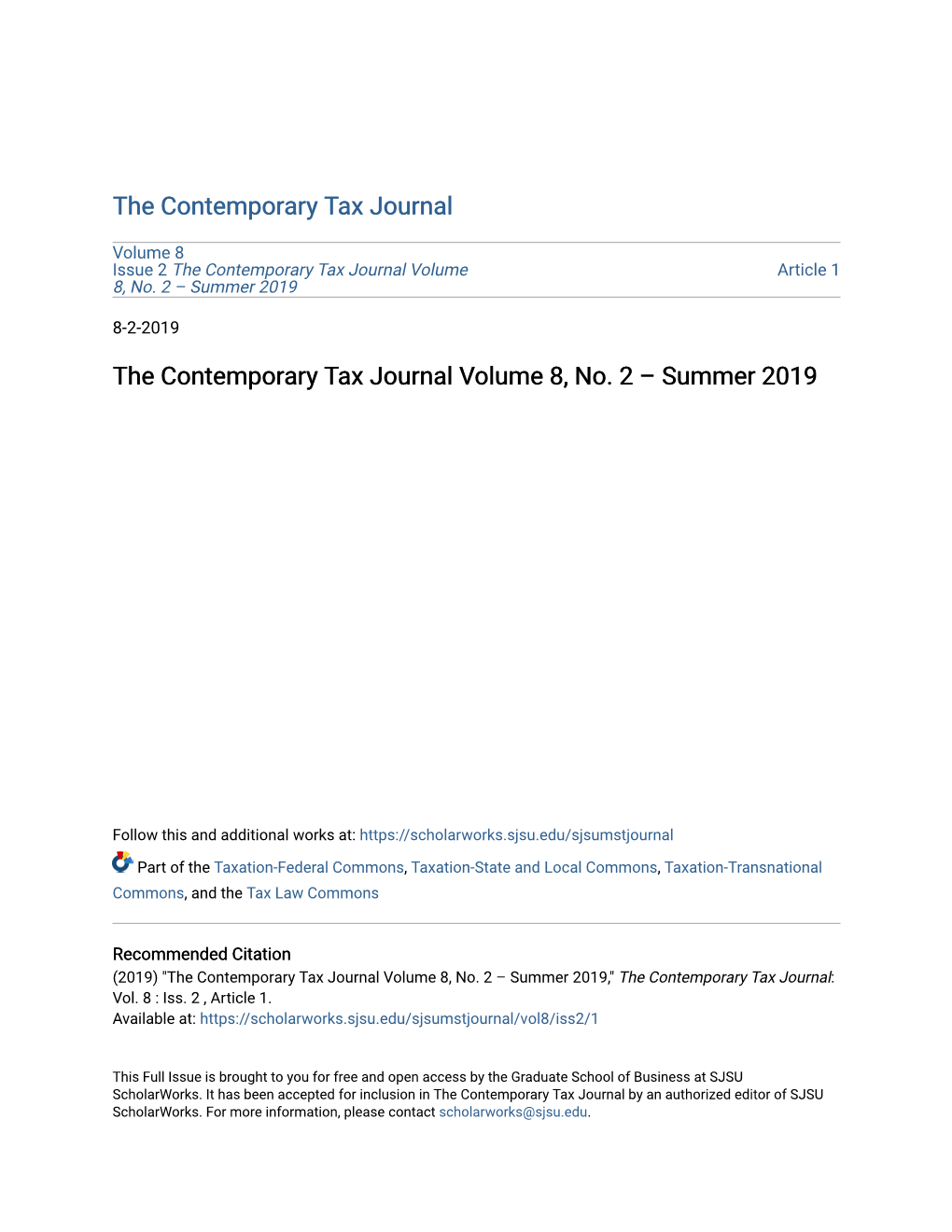 The Contemporary Tax Journal Volume 8, No. 2 Â•Fi Summer 2019