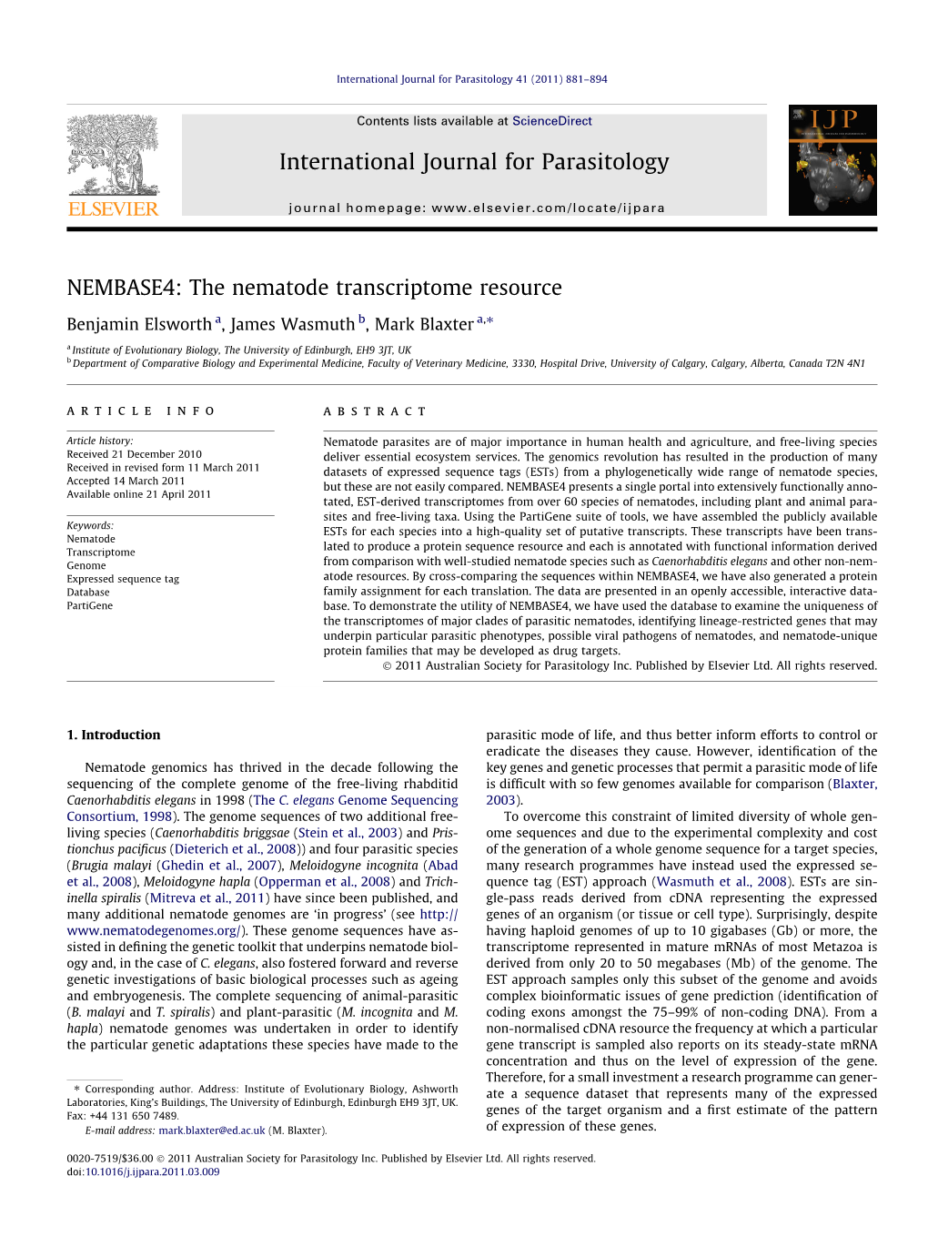 The Nematode Transcriptome Resource