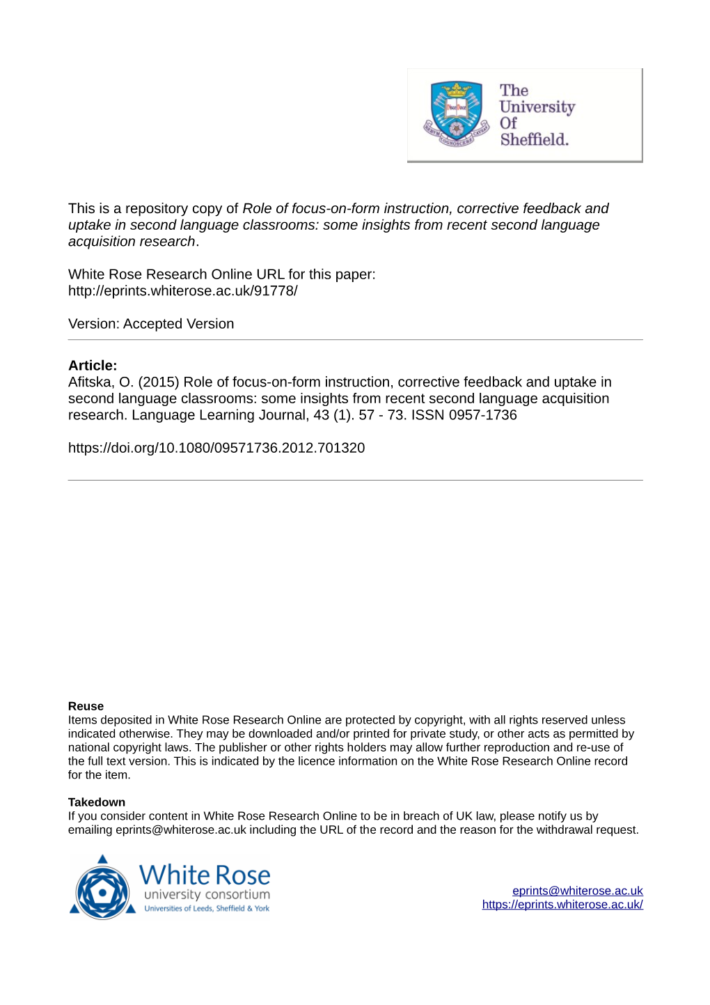 Role of Focus-On-Form Instruction, Corrective Feedback and Uptake in Second Language Classrooms: Some Insights from Recent Second Language Acquisition Research