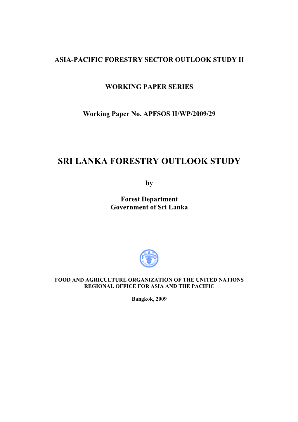 Sri Lanka Forestry Outlook Study